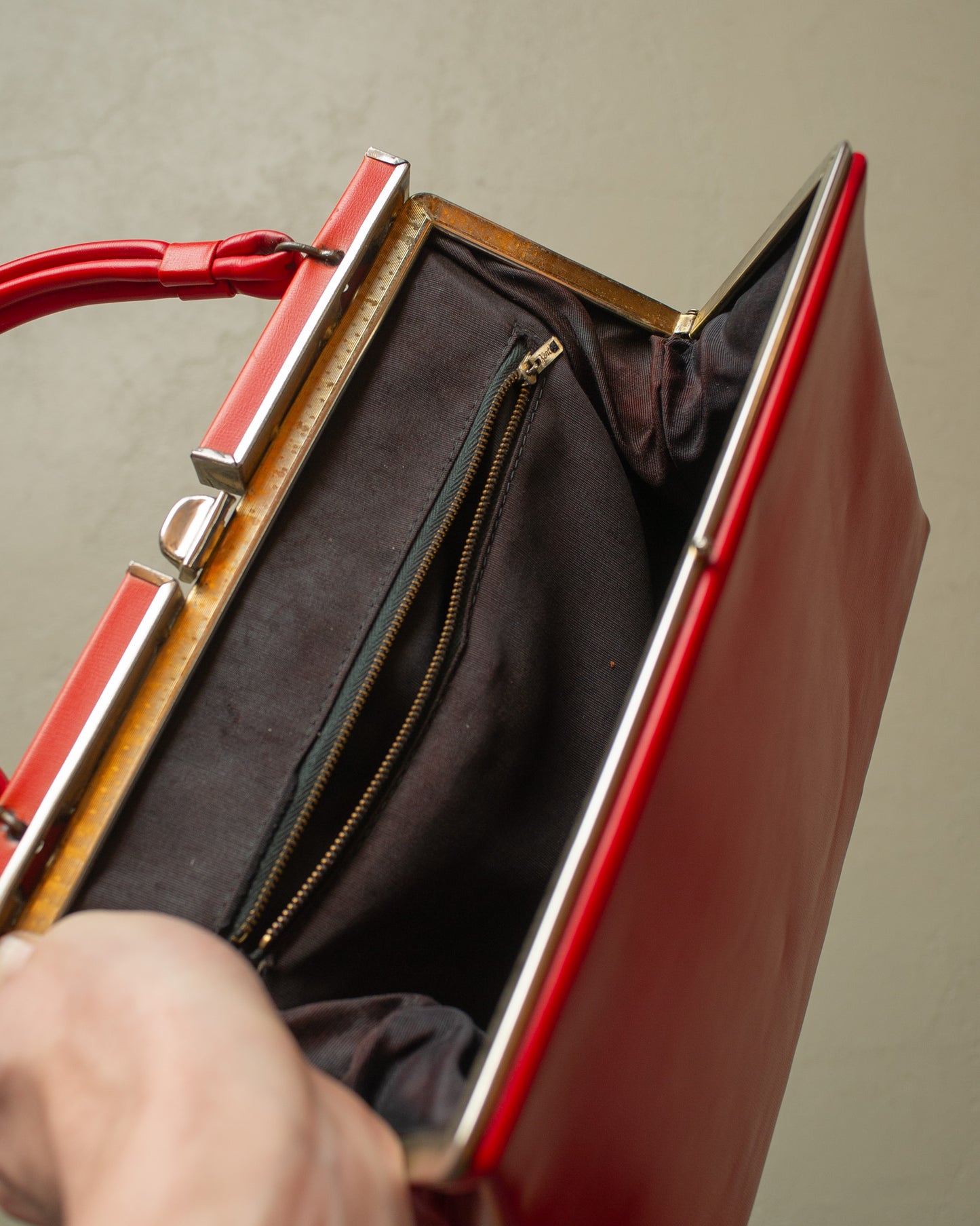 1950s/60s Frame Leather Handbag red