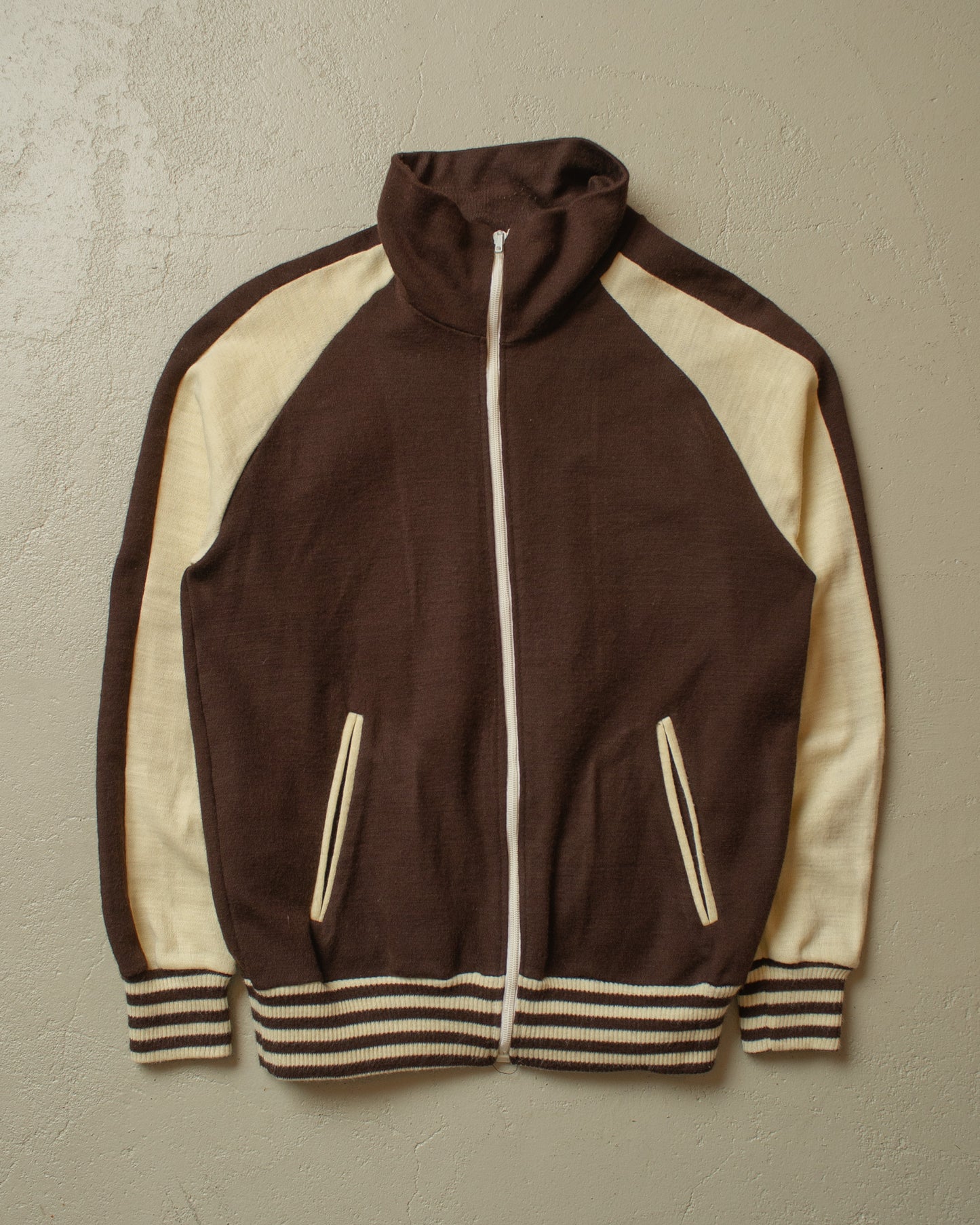 1970s Two Tone Knit Jacket beige/brown - M
