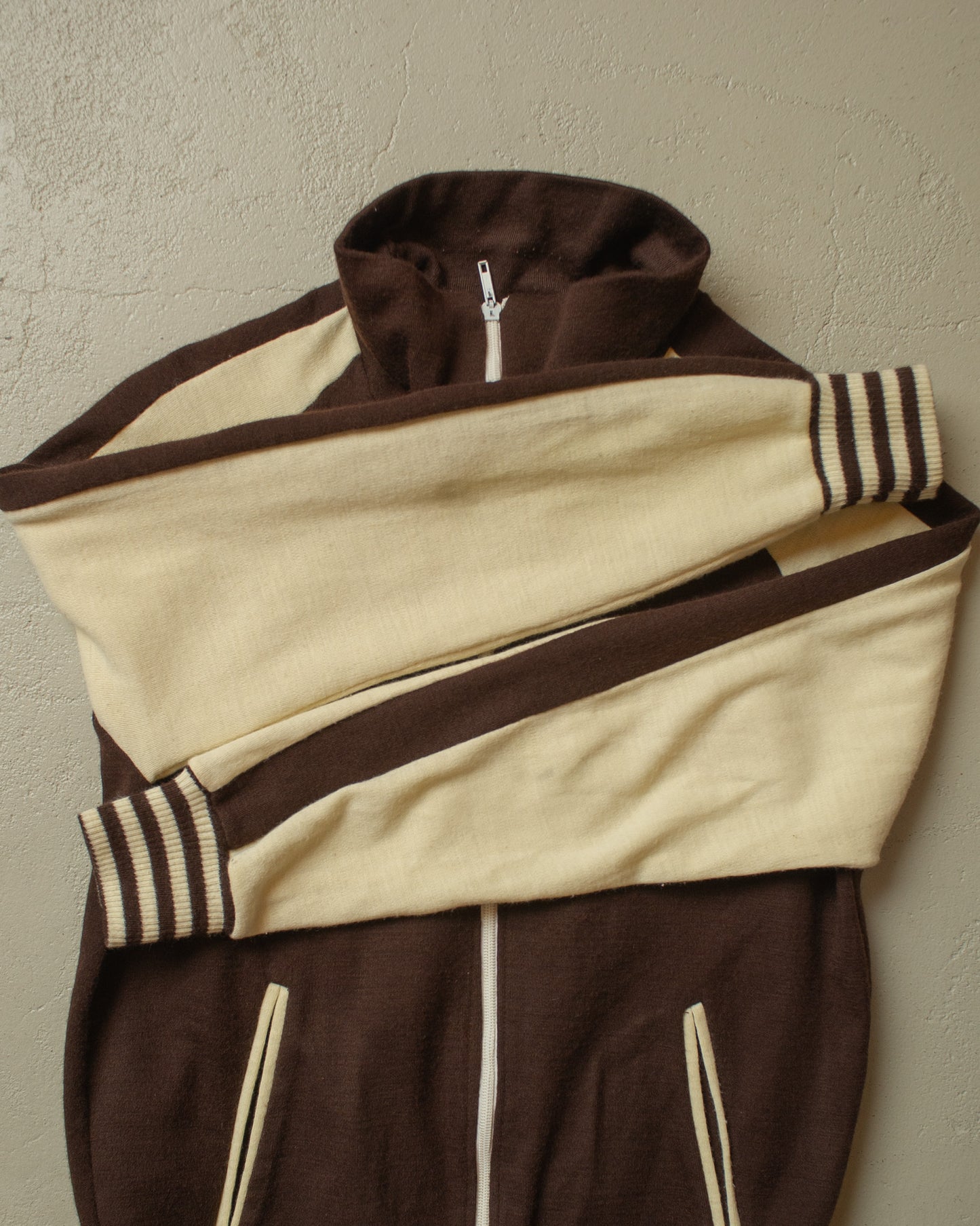 1970s Two Tone Knit Jacket beige/brown - M
