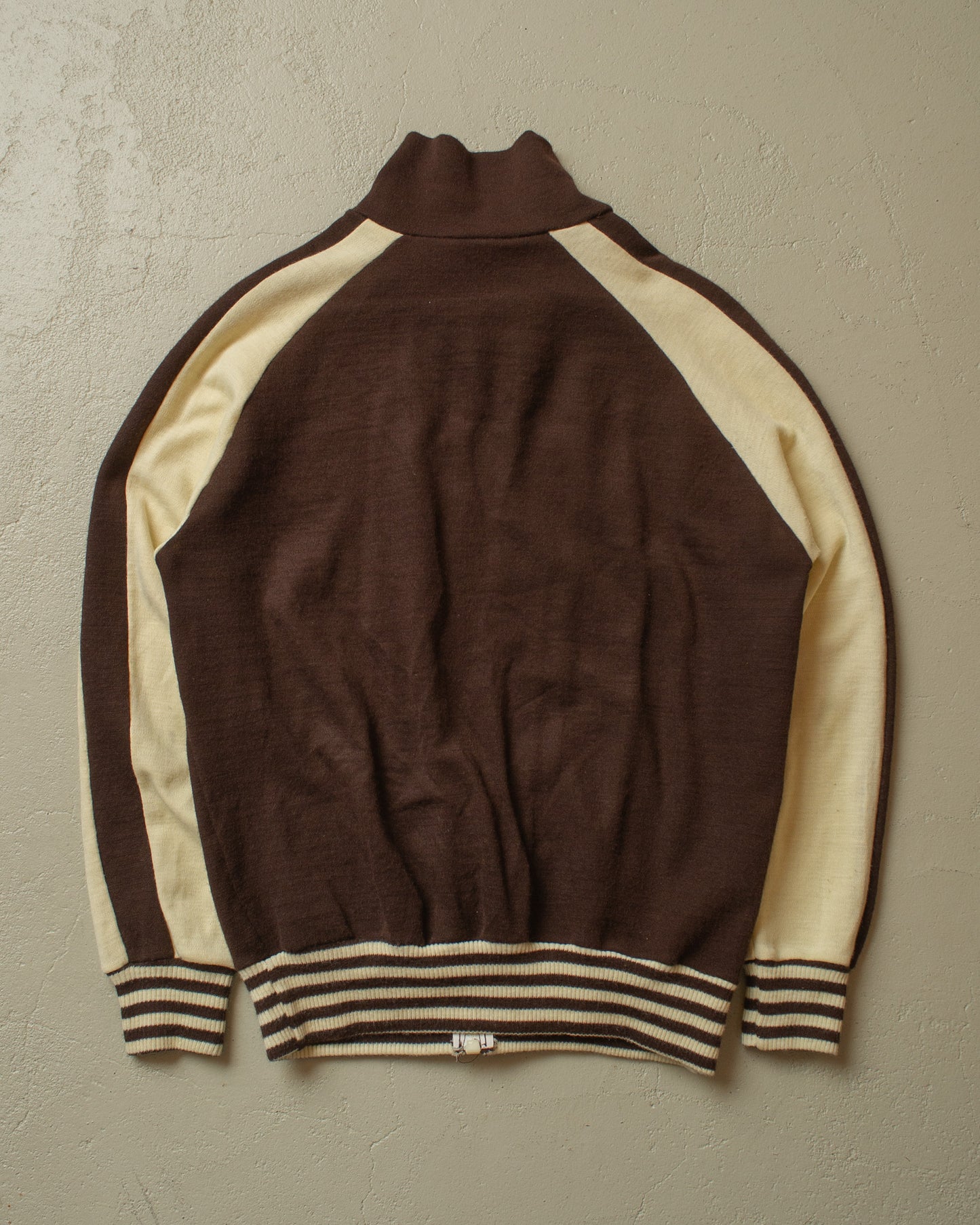 1970s Two Tone Knit Jacket beige/brown - M