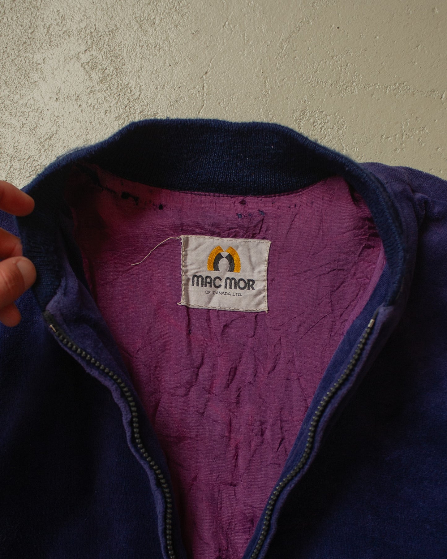 1970s Mac Mor Velour Bomber Jacket navyblue - L