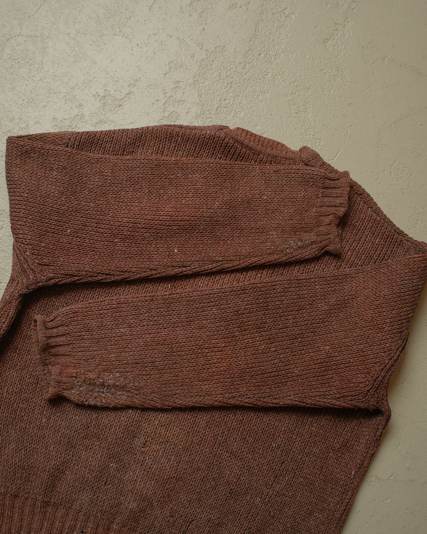 1930s thrashed French V-Neck Knit Sweater brown - L