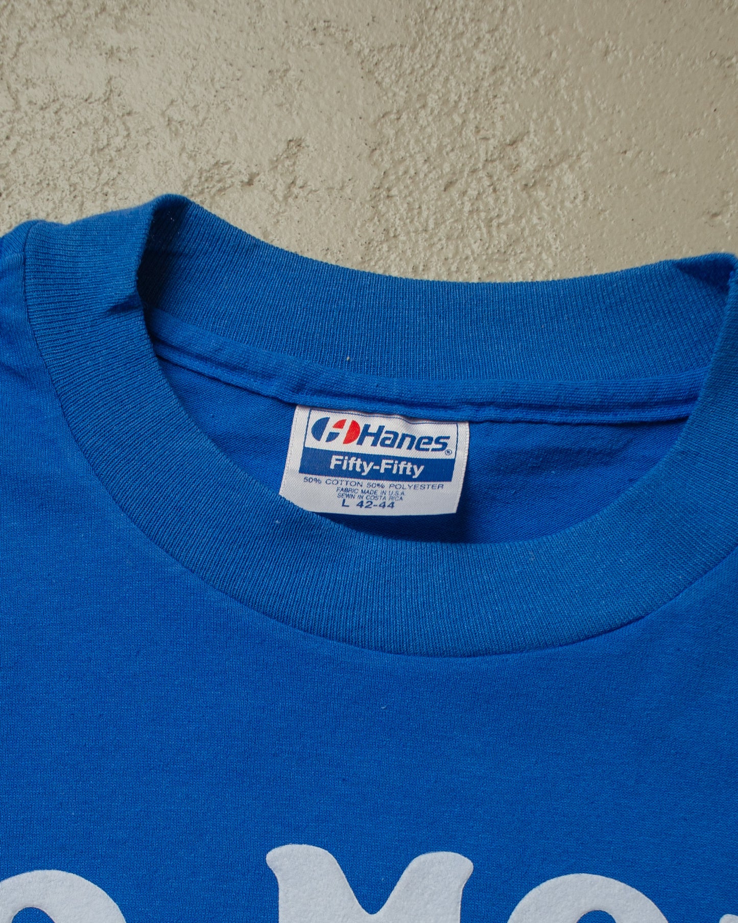 1980s unworn "Do more with less" T-shirt blue - M/L