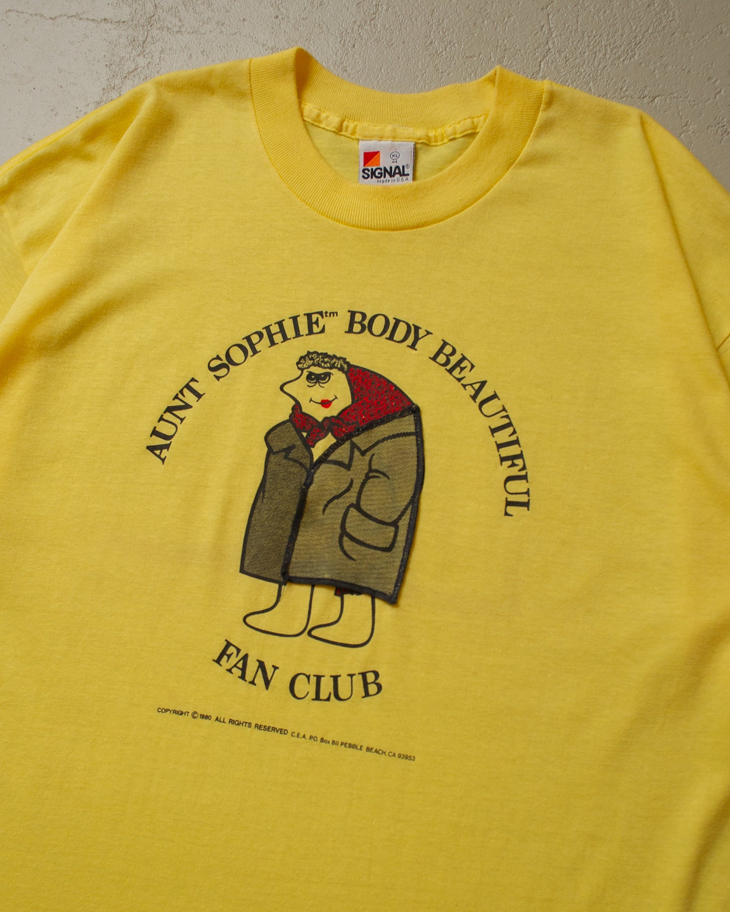 1980 unworn Aunt Sophie Body Beautiful Fan Club T-shirt yellow - L/XL