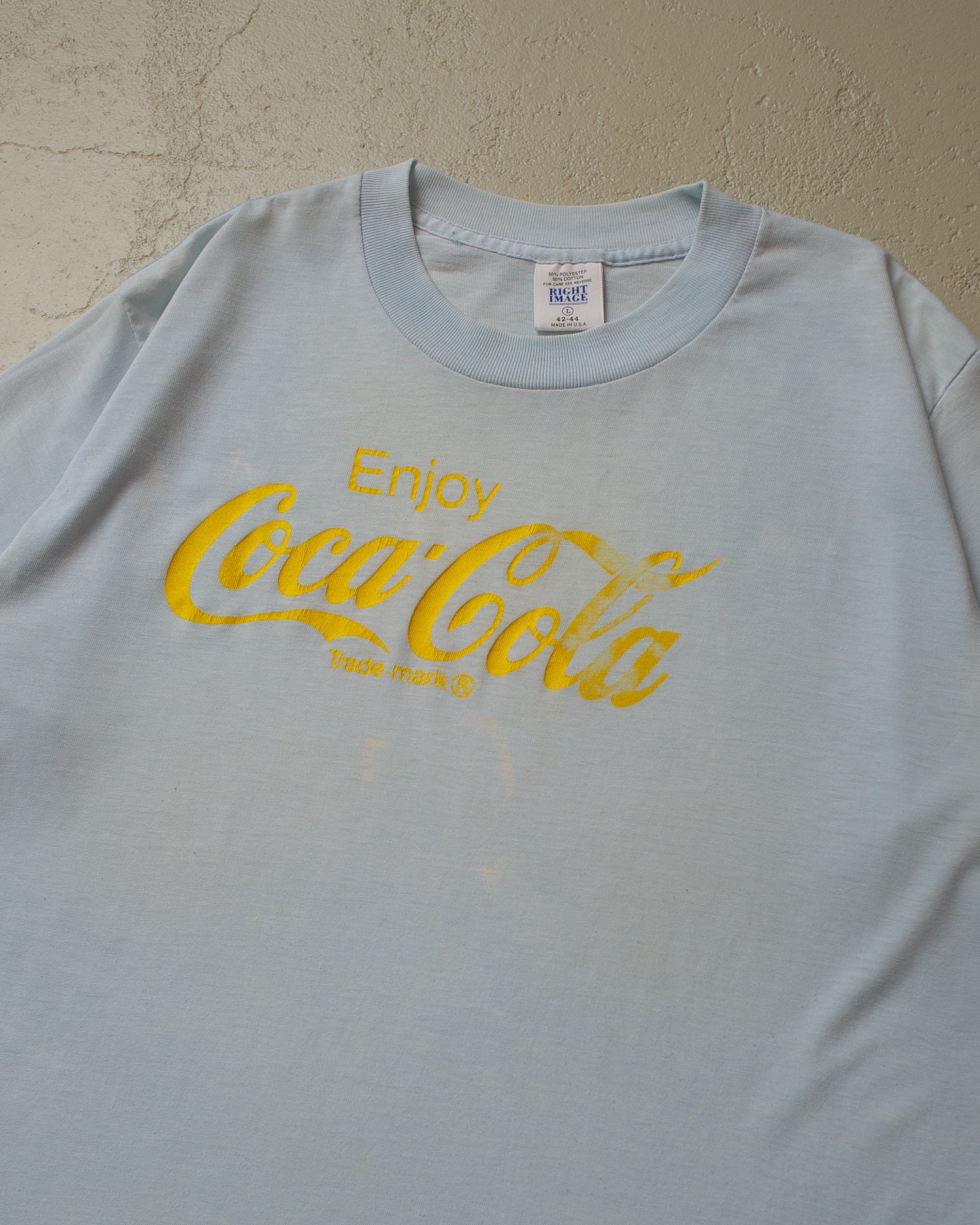 80s stained Enjoy Coca Cola T-shirt babyblue - M/L