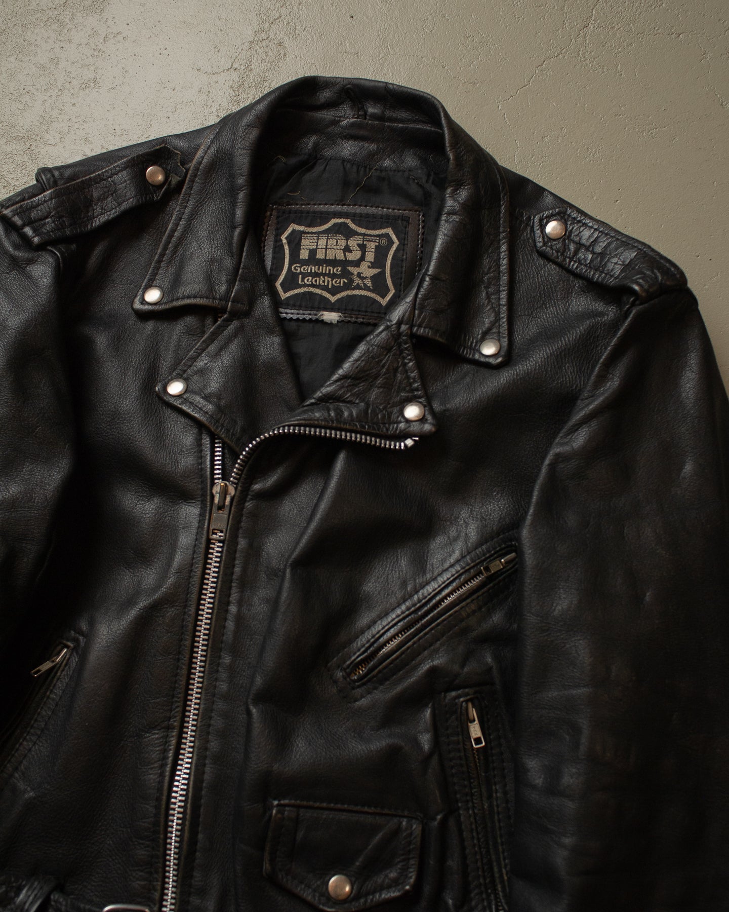 70s/80s Biker Leather Jacket black - L/XL