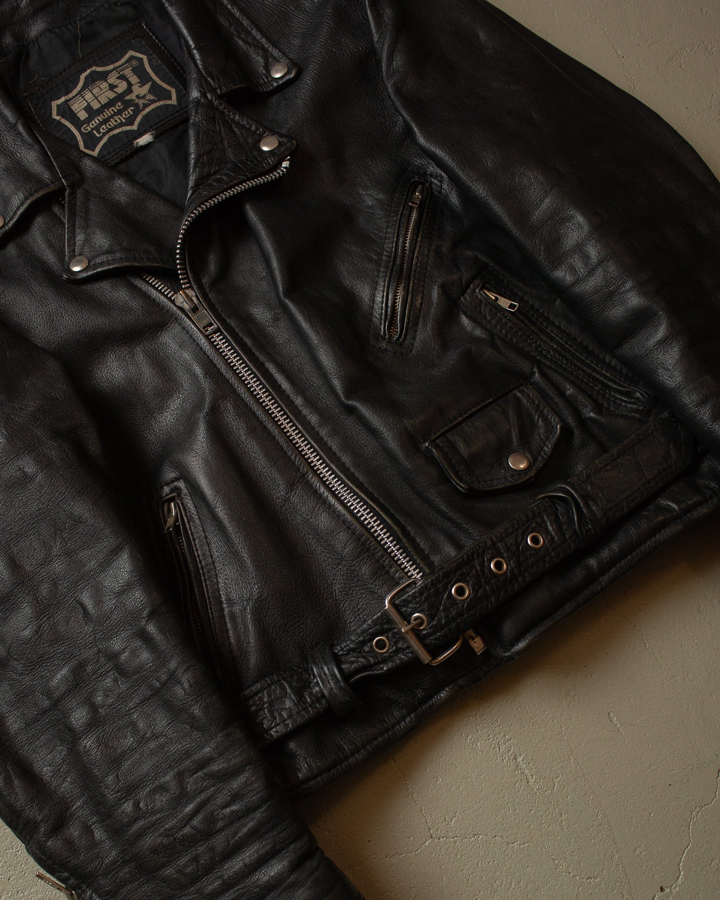 70s/80s Biker Leather Jacket black - L/XL