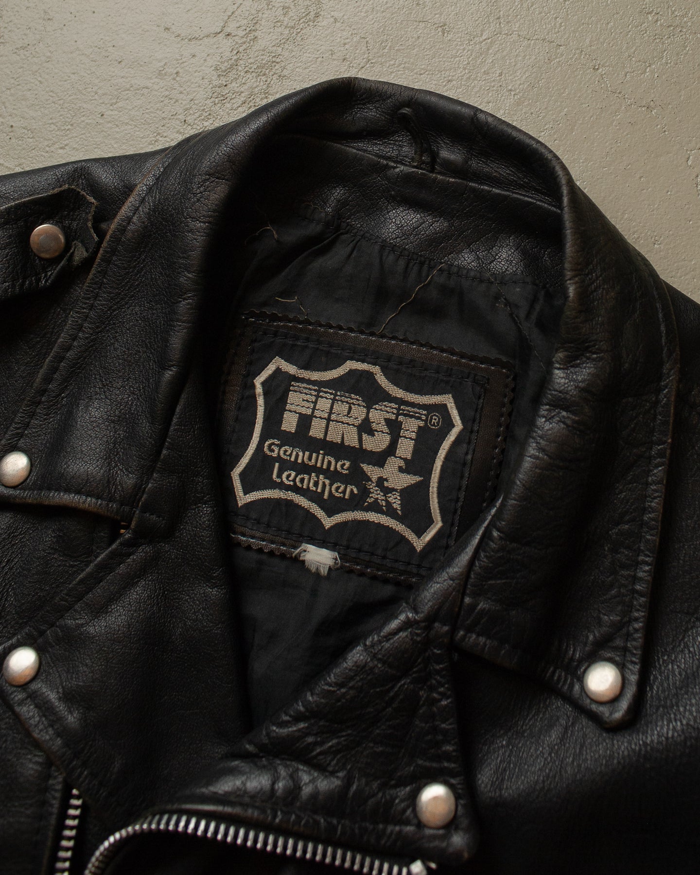 70s/80s Biker Leather Jacket black - L/XL