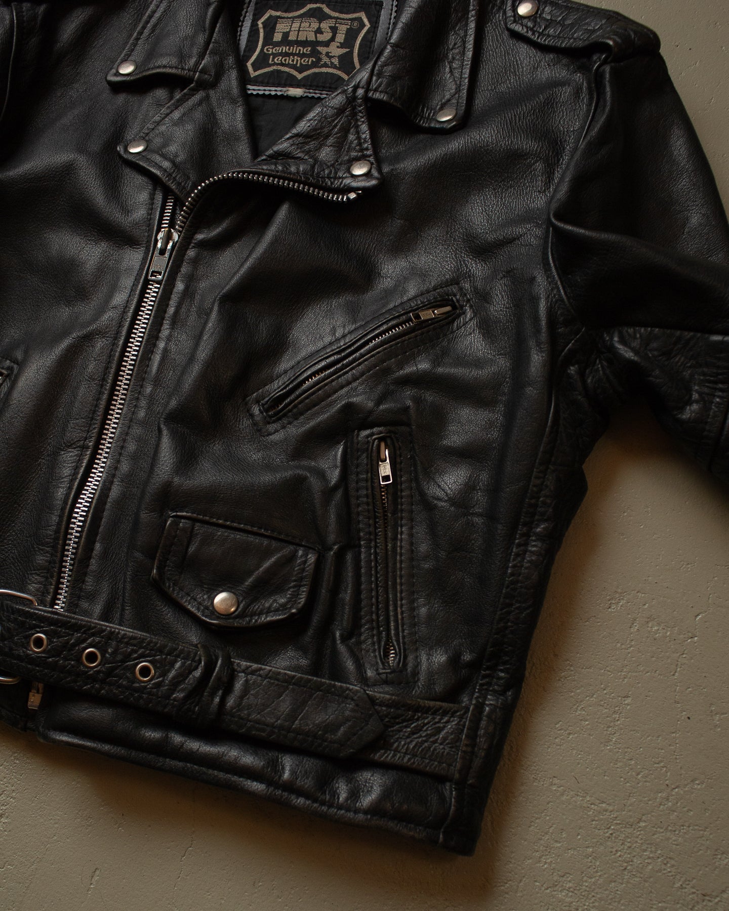 70s/80s Biker Leather Jacket black - L/XL