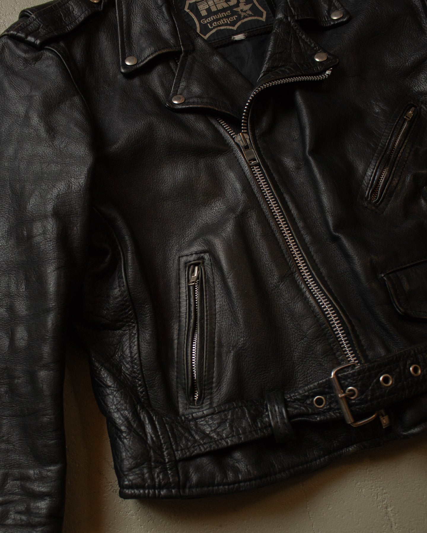 70s/80s Biker Leather Jacket black - L/XL