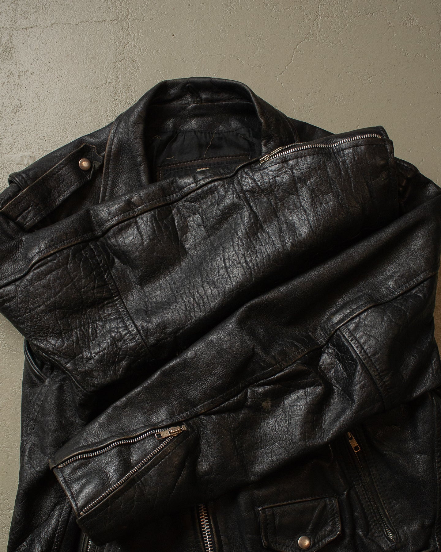 70s/80s Biker Leather Jacket black - L/XL