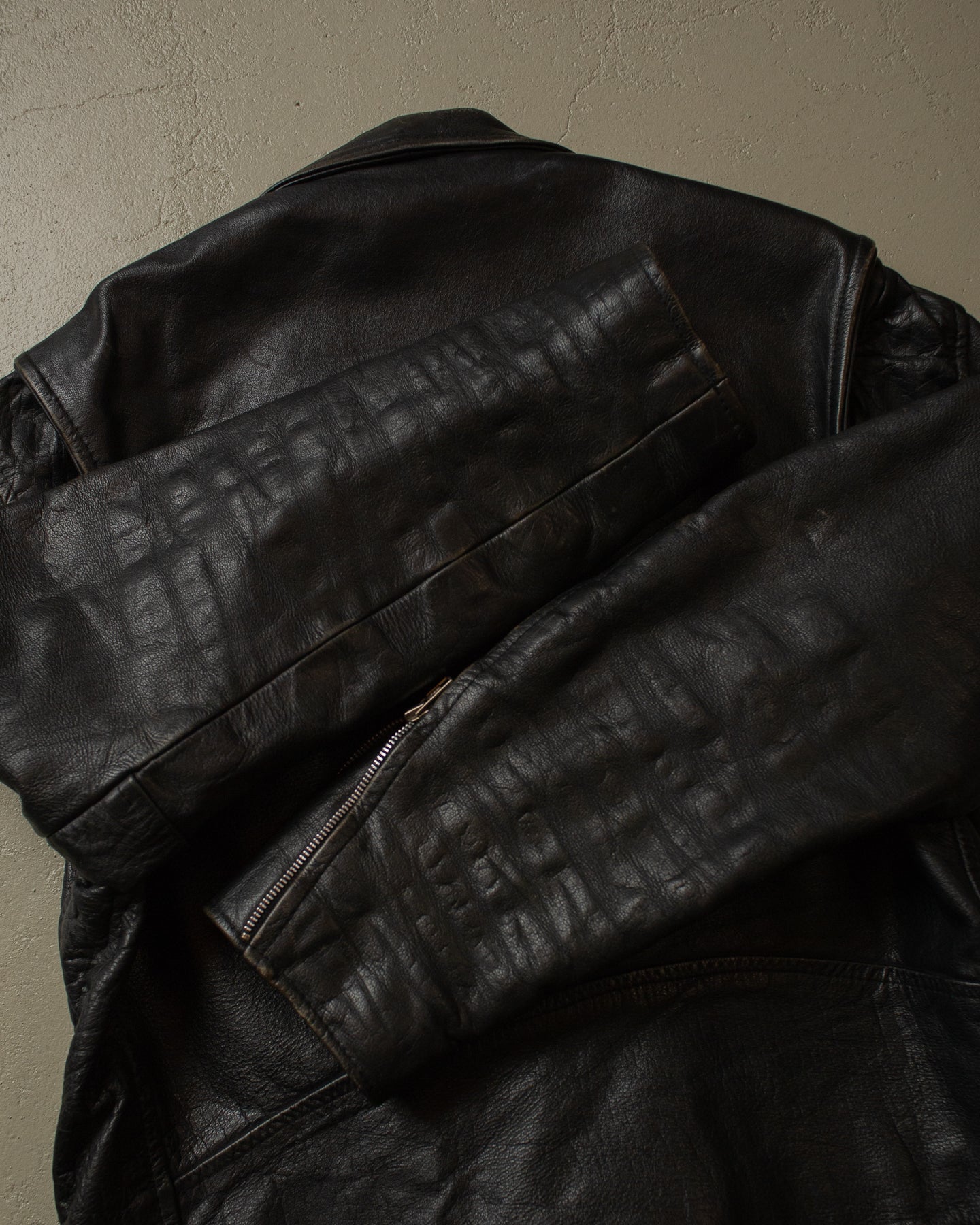 70s/80s Biker Leather Jacket black - L/XL