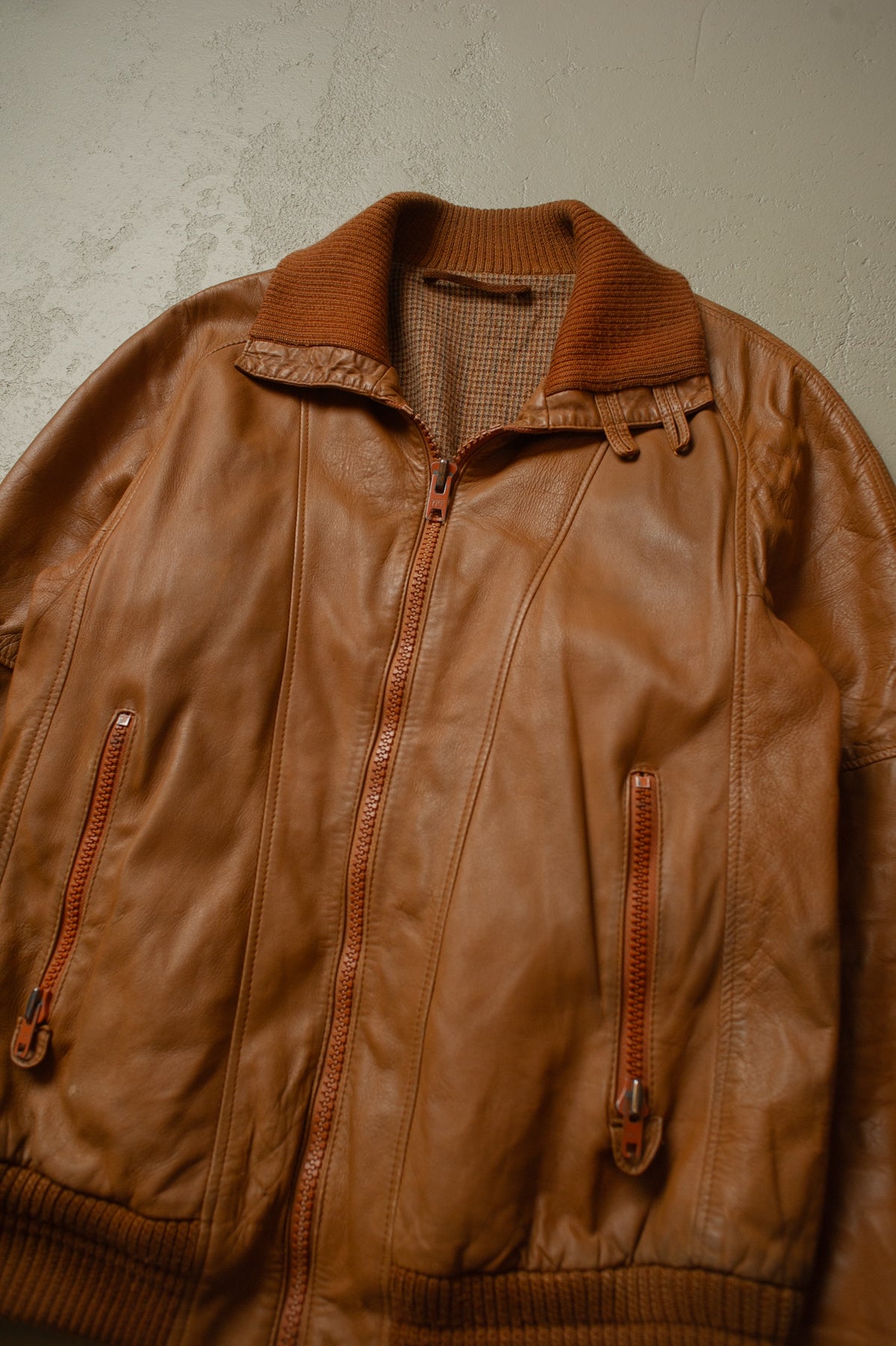 80s distressed Westbury Leather Jacket brown - M