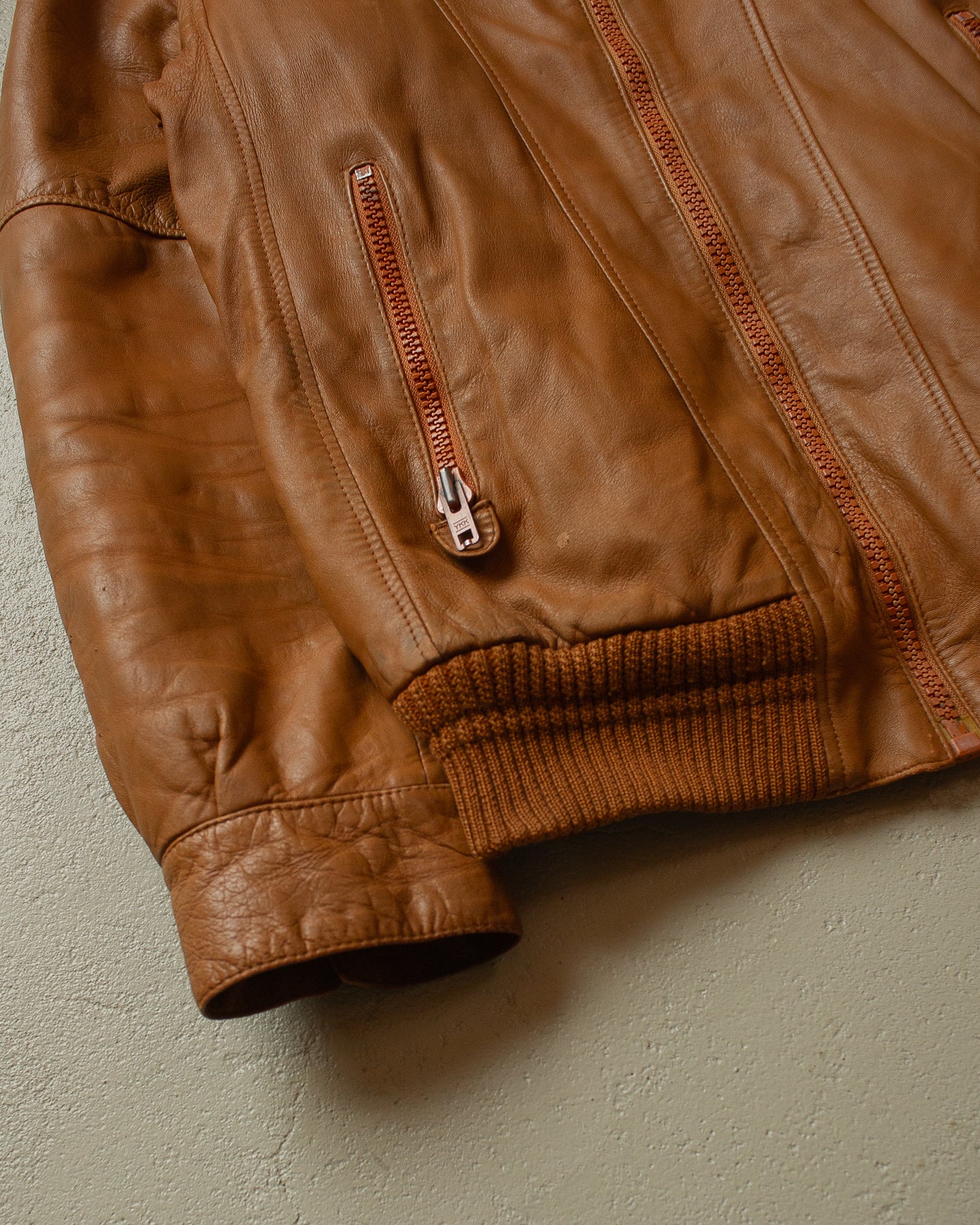 80s distressed Westbury Leather Jacket brown - M