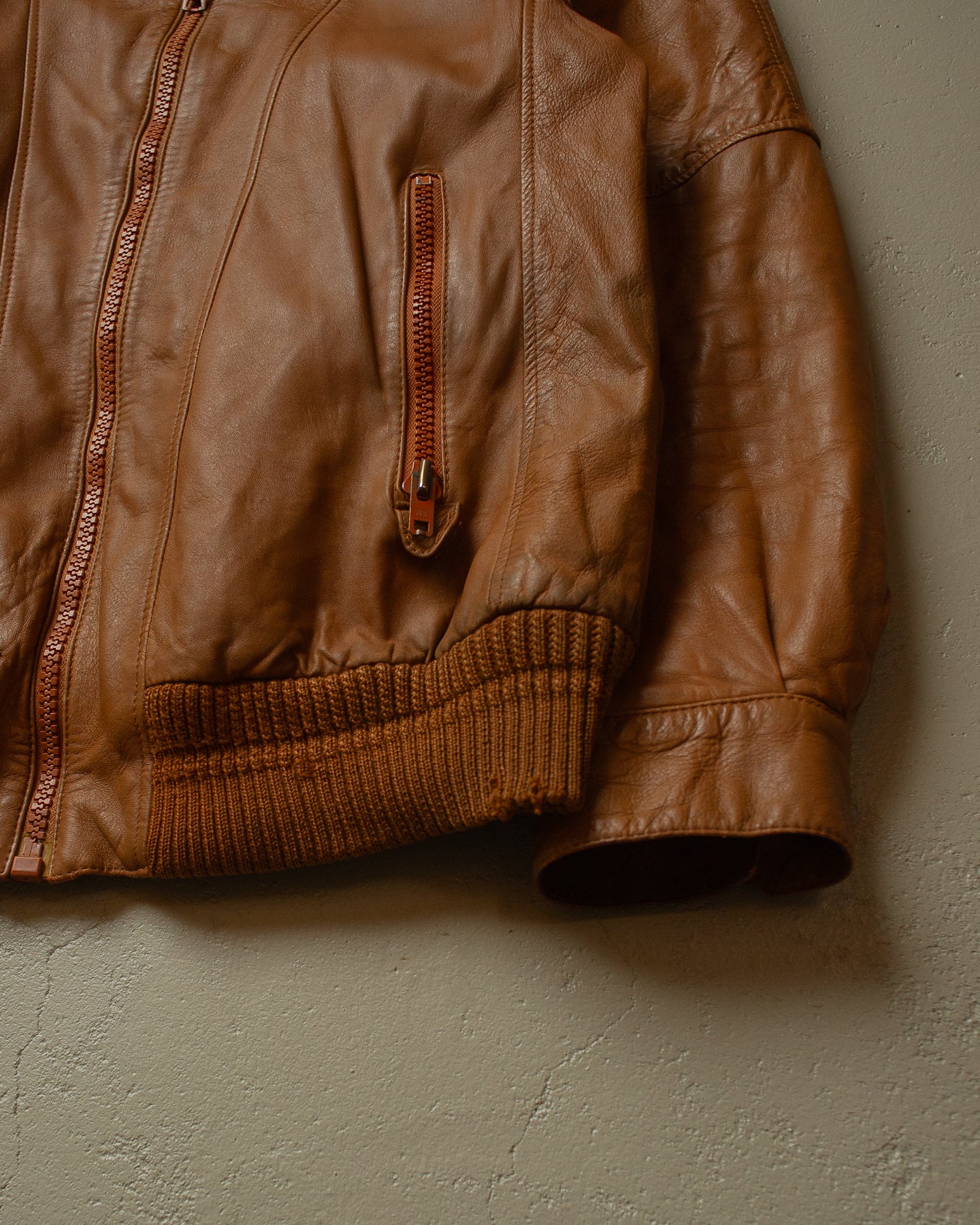 80s distressed Westbury Leather Jacket brown - M