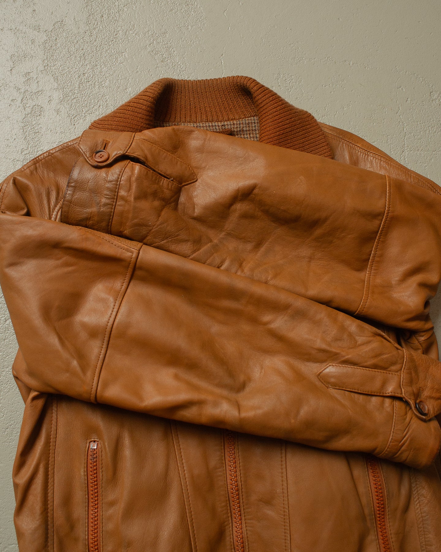 80s distressed Westbury Leather Jacket brown - M