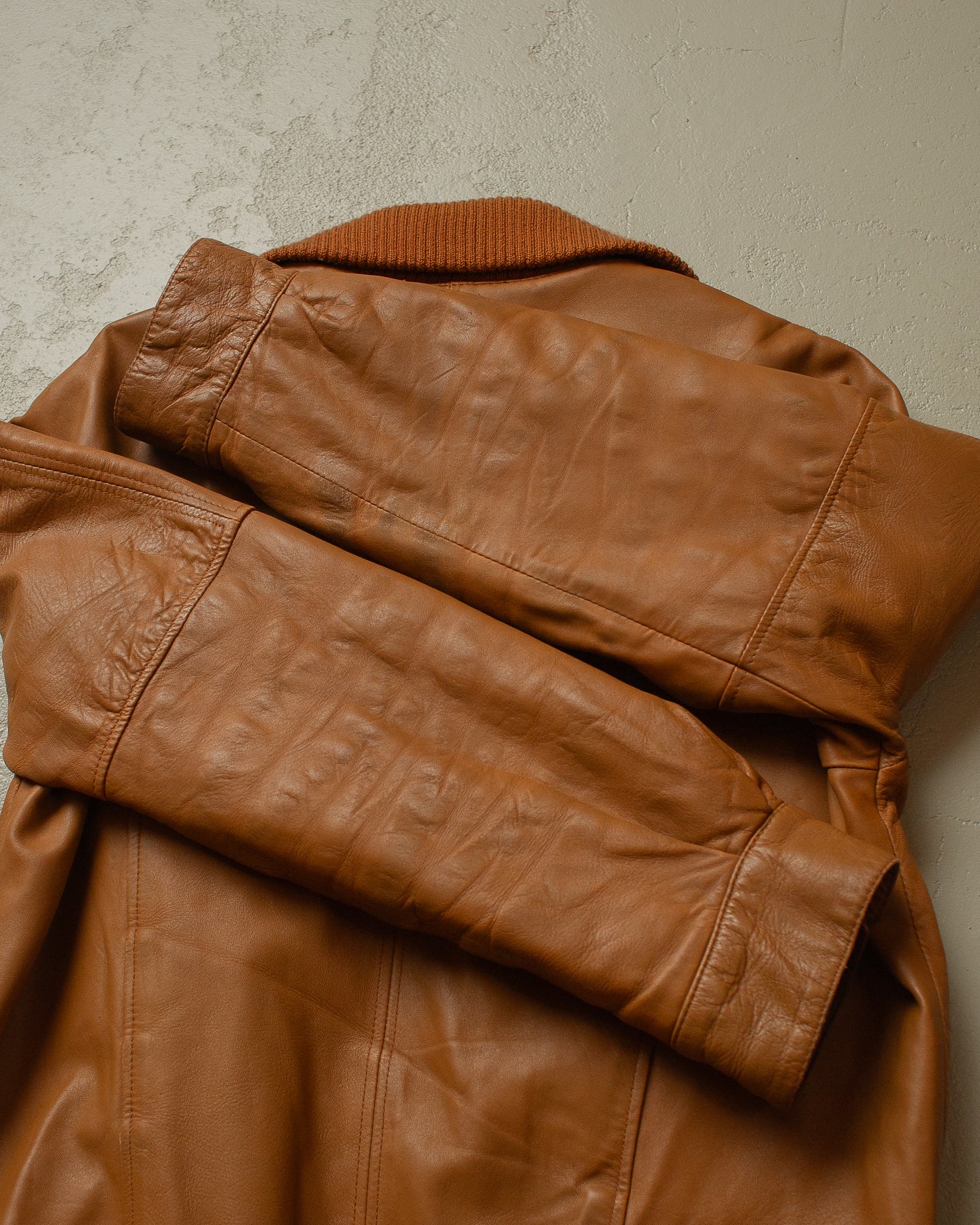 80s distressed Westbury Leather Jacket brown - M