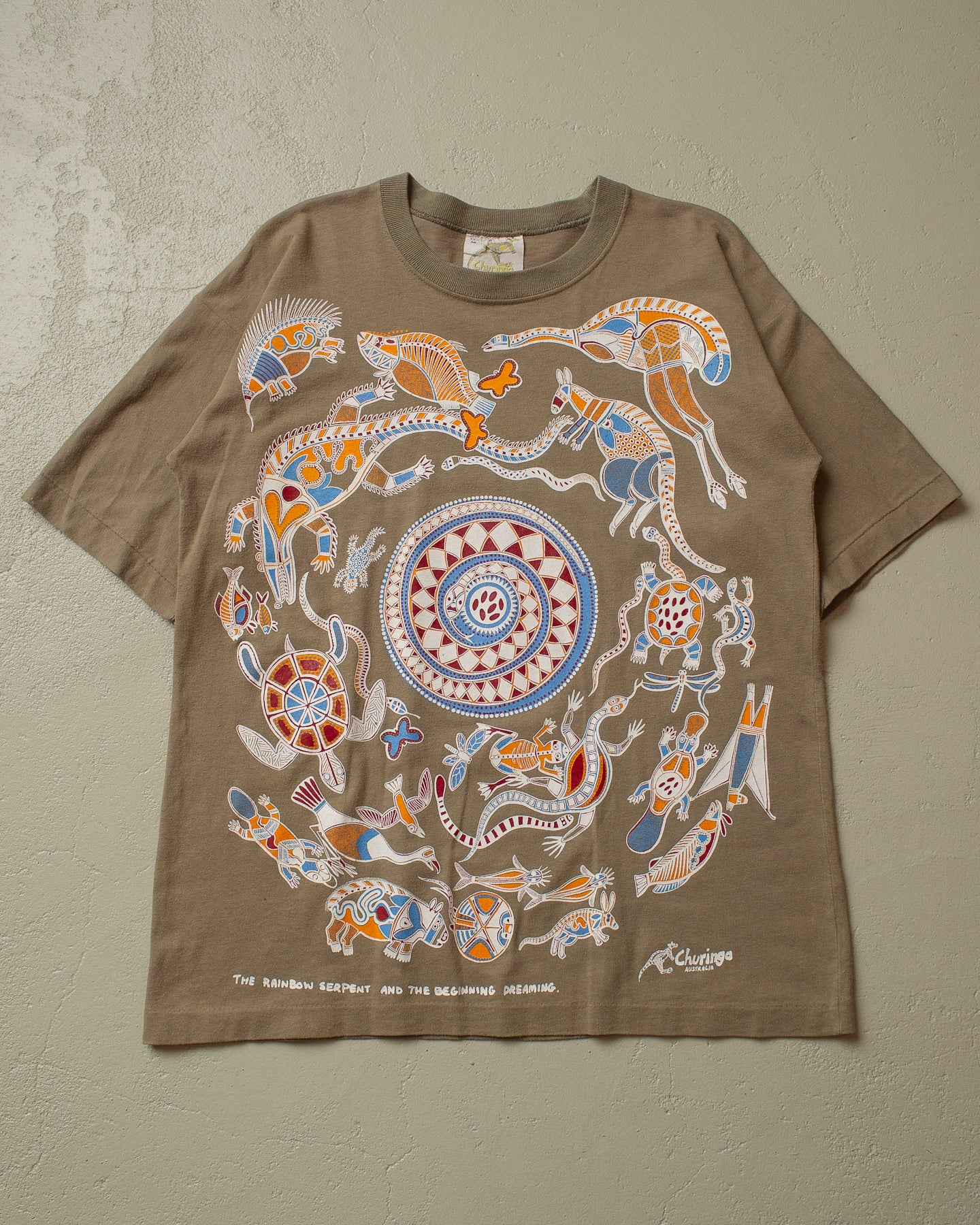 90s Churinga Australian Art T-shirt khaki - M