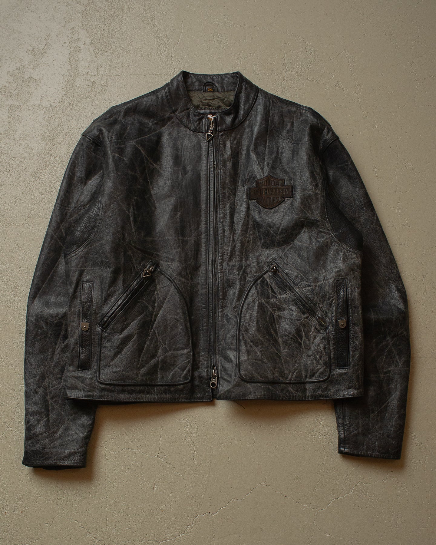 90s Harley Davidson Leather Jacket black/grey - XL/XXL