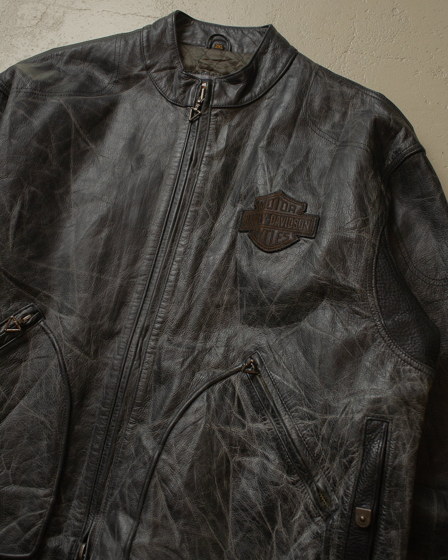 90s Harley Davidson Leather Jacket black/grey - XL/XXL