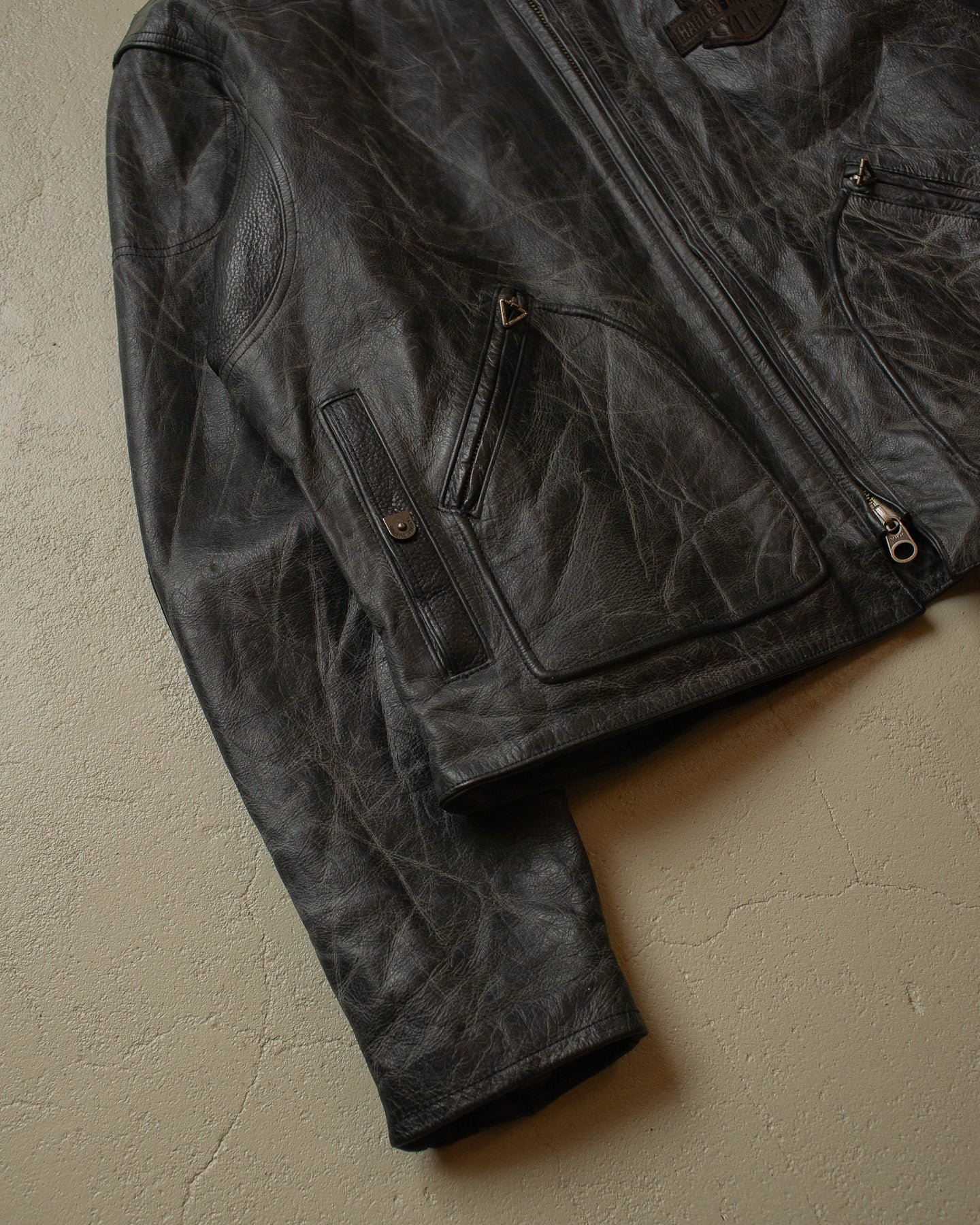 90s Harley Davidson Leather Jacket black/grey - XL/XXL