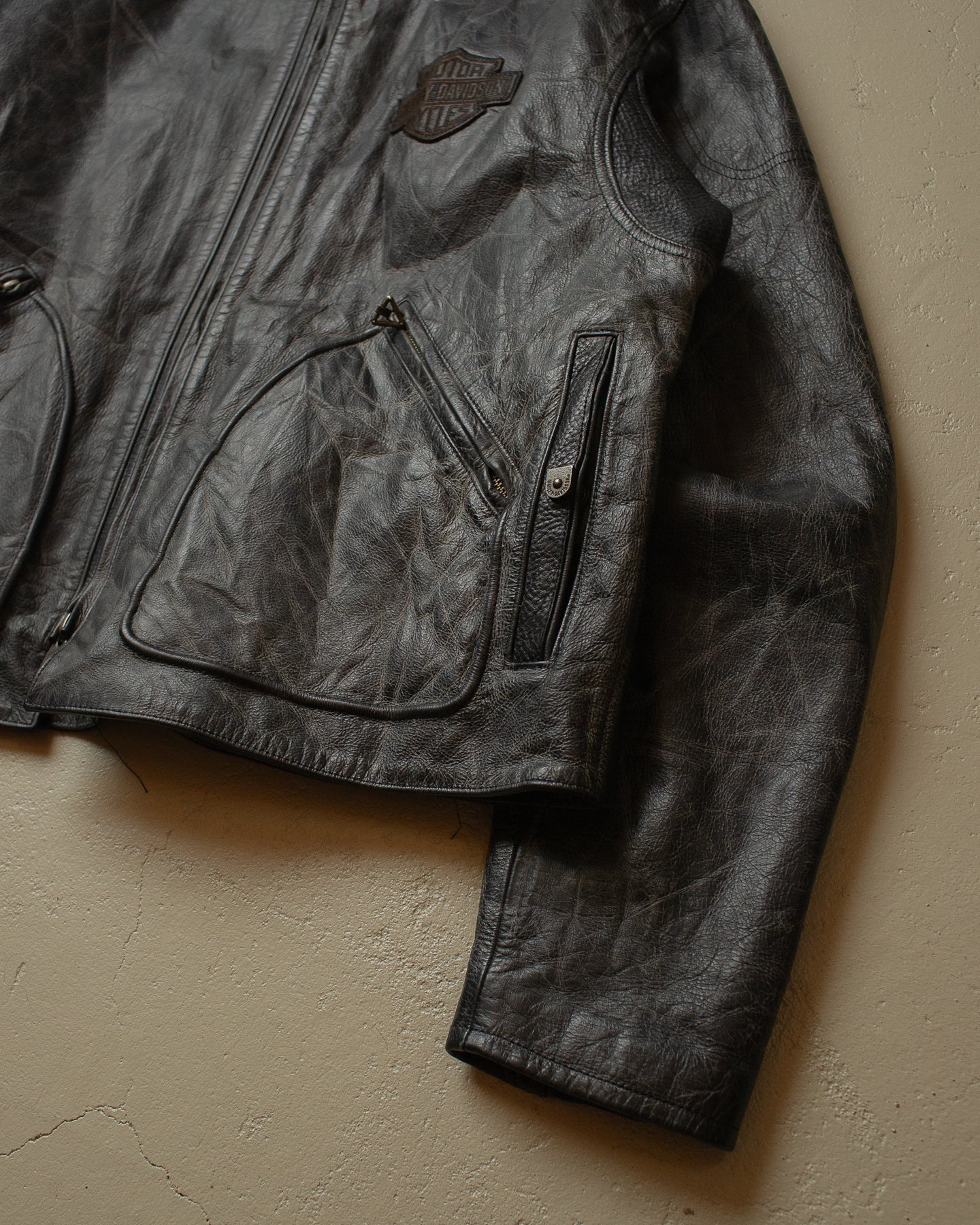 90s Harley Davidson Leather Jacket black/grey - XL/XXL