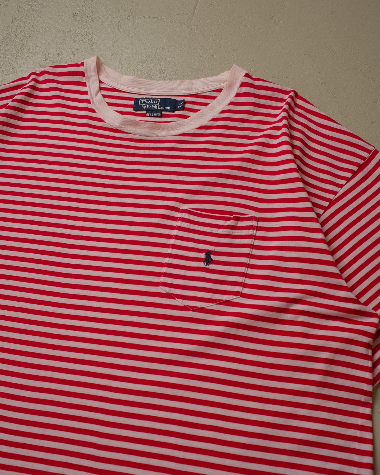 90s Polo Ralph Lauren striped Pocket T-shirt red - XXL/XXXL