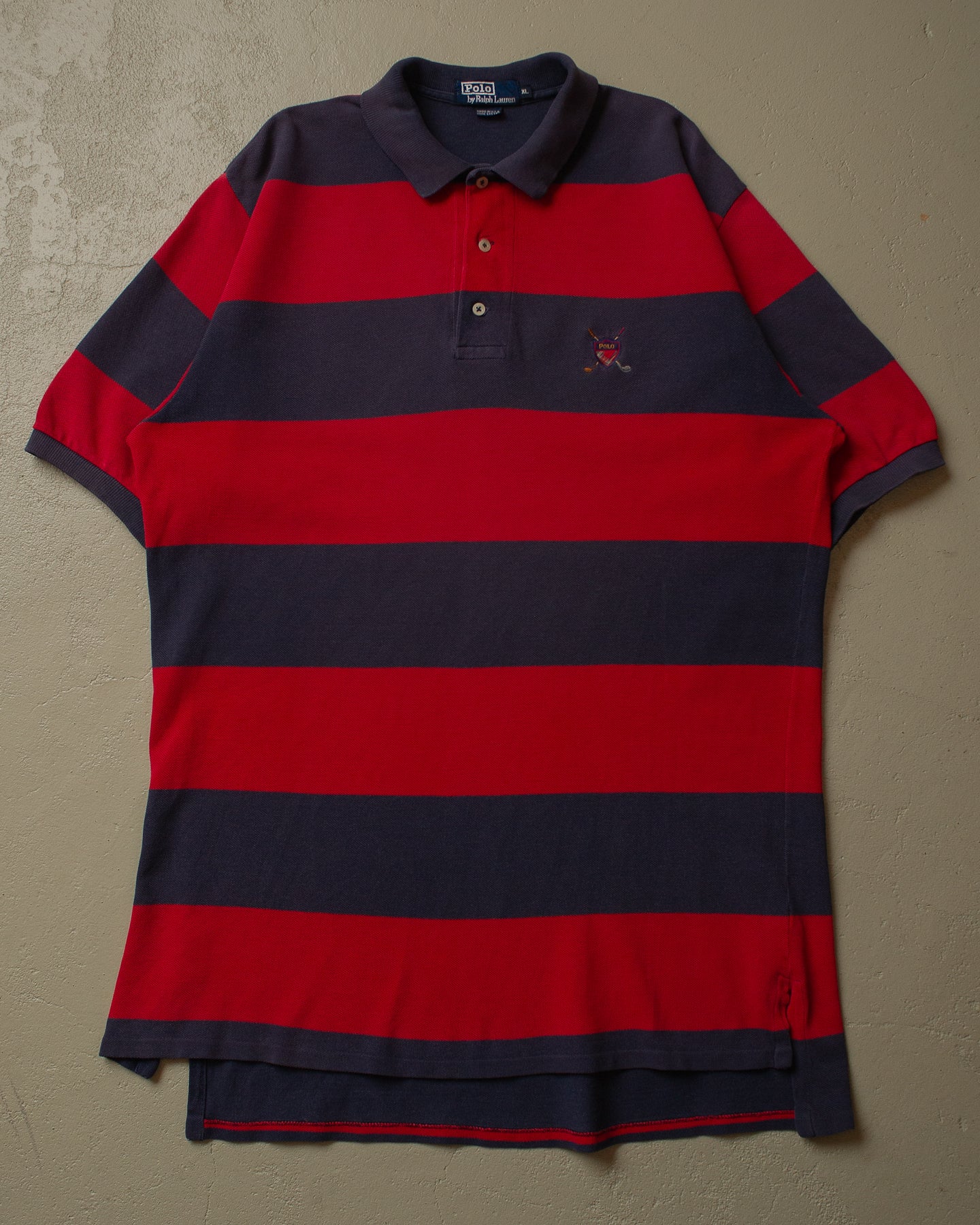 90s Polo Ralph Lauren striped Polo Shirt navyblue/red - XL/XXL