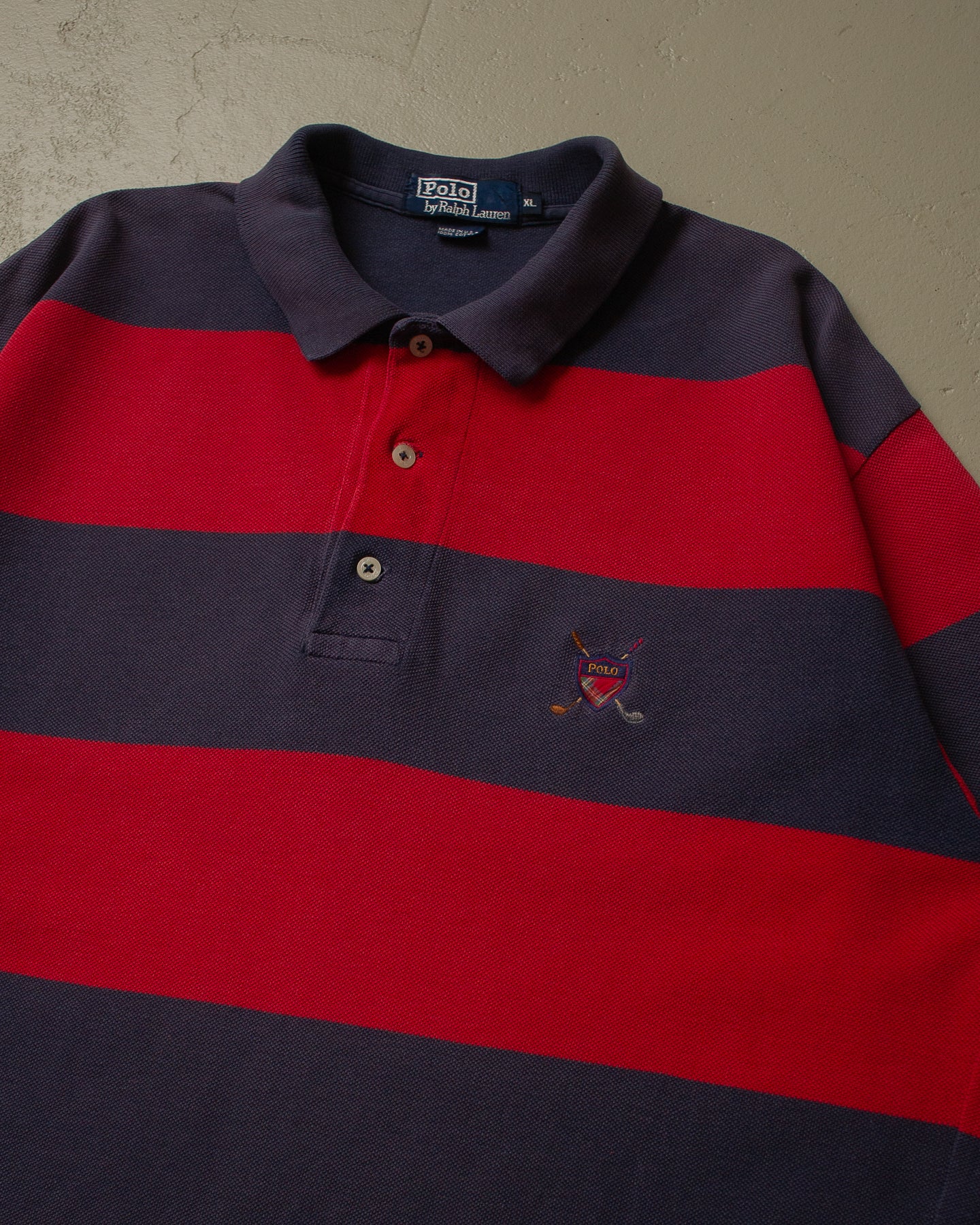 90s Polo Ralph Lauren striped Polo Shirt navyblue/red - XL/XXL