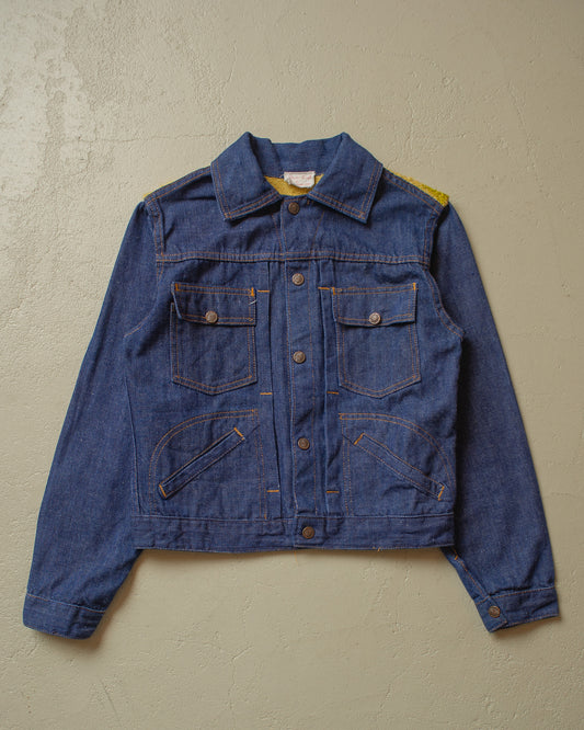 1970s Selvedge Embroidered Denim Jacket blue - XS/S