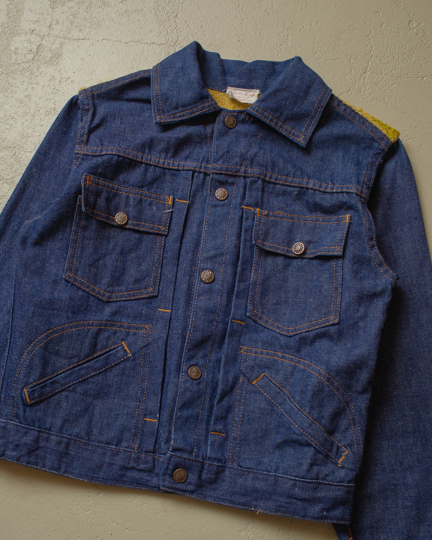 1970s Selvedge Embroidered Denim Jacket blue - XS/S