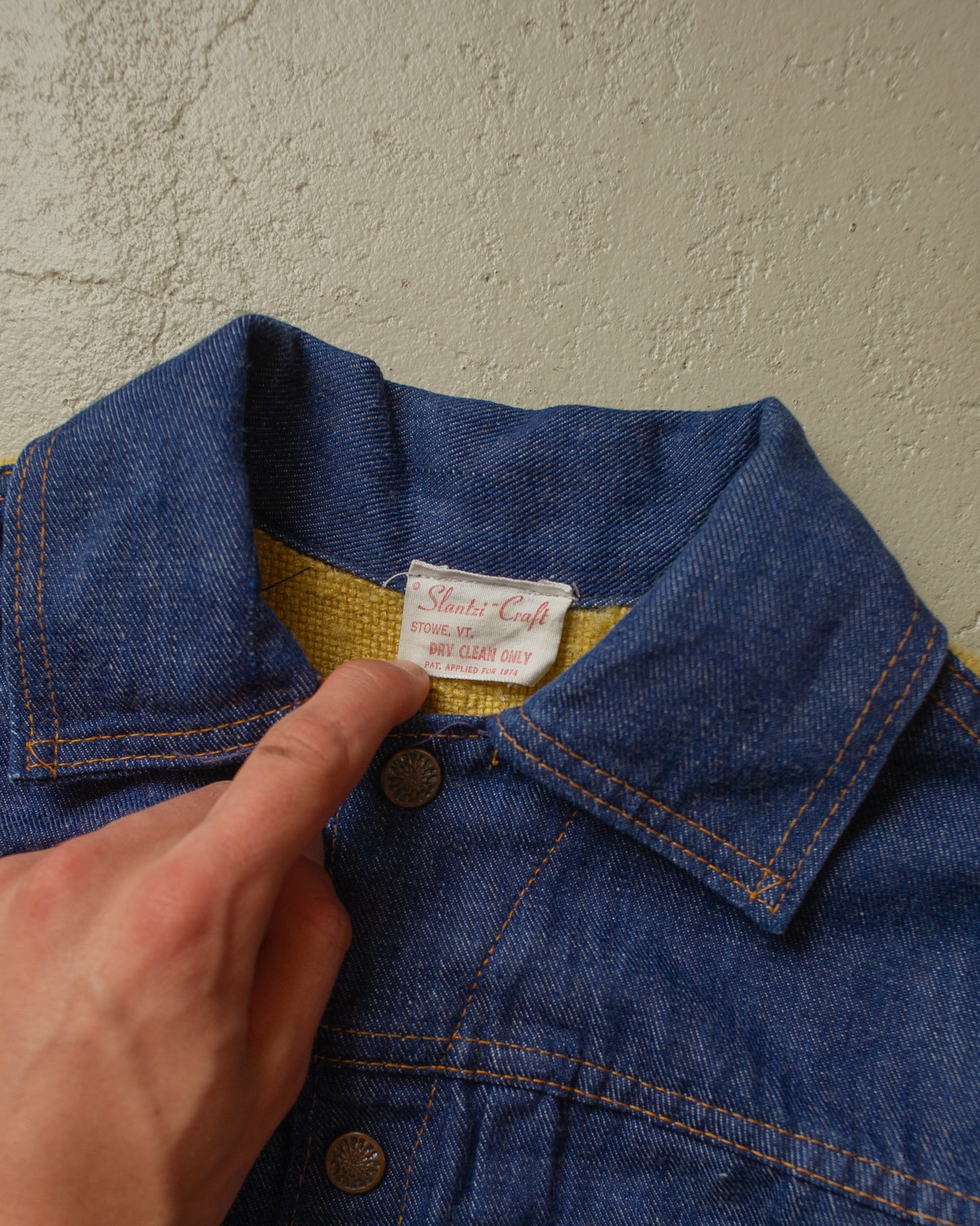 1970s Selvedge Embroidered Denim Jacket blue - XS/S
