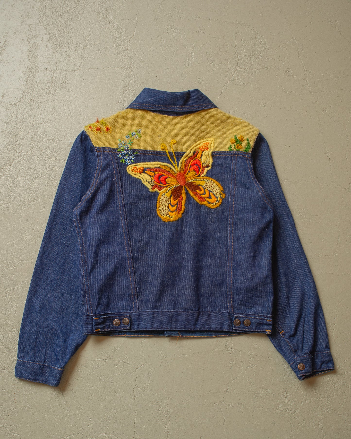 1970s Selvedge Embroidered Denim Jacket blue - XS/S