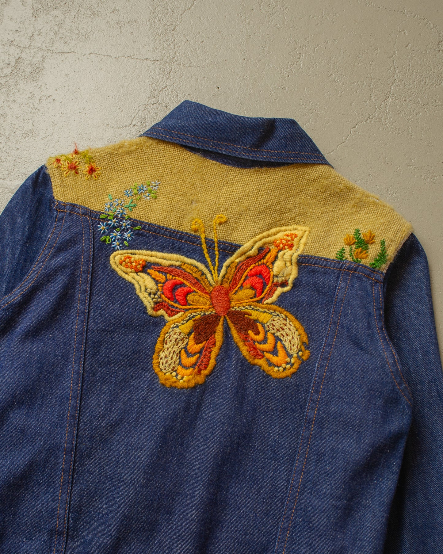 1970s Selvedge Embroidered Denim Jacket blue - XS/S