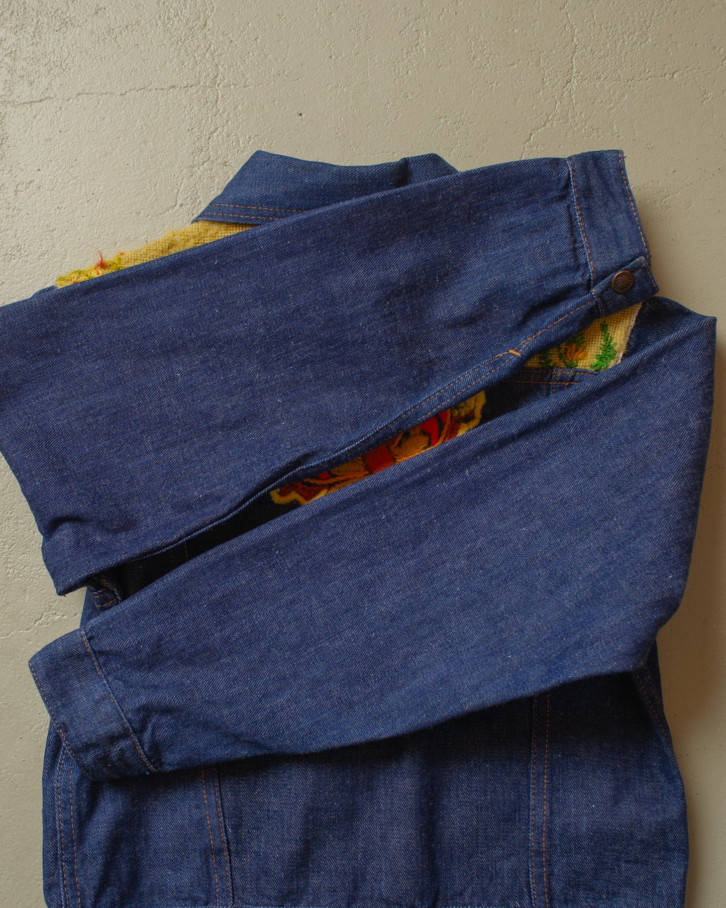 1970s Selvedge Embroidered Denim Jacket blue - XS/S