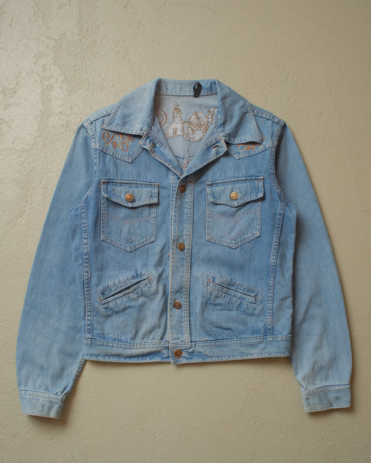 1980s Womens Fade Out Embroidered Denim Jacket blue - M/L