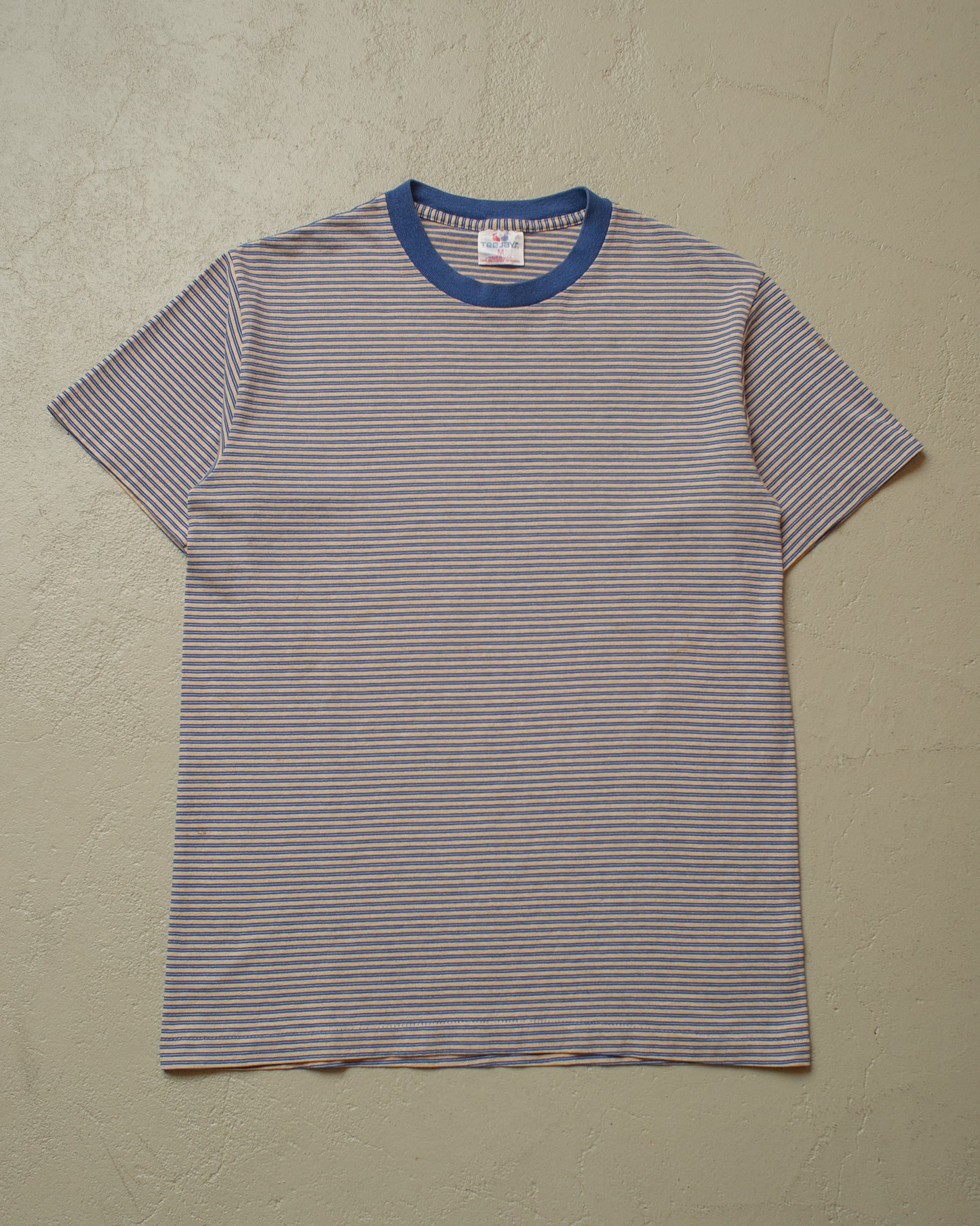 1990s striped T-shirt blue/beige - M
