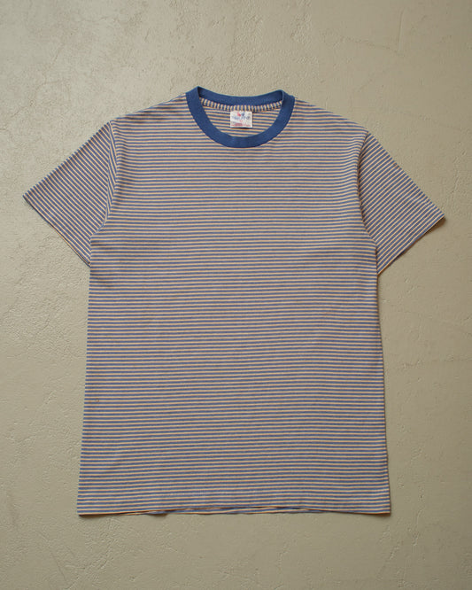 1990s striped T-shirt blue/beige - M