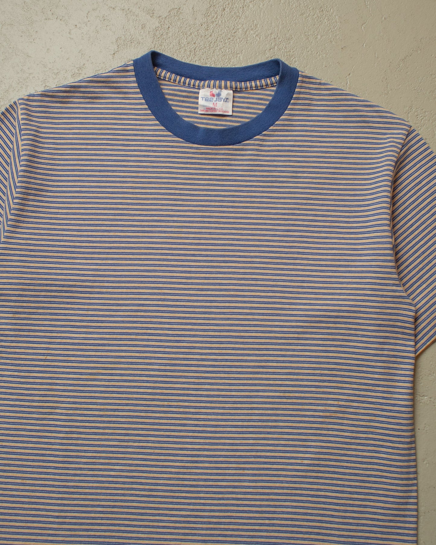 1990s striped T-shirt blue/beige - M