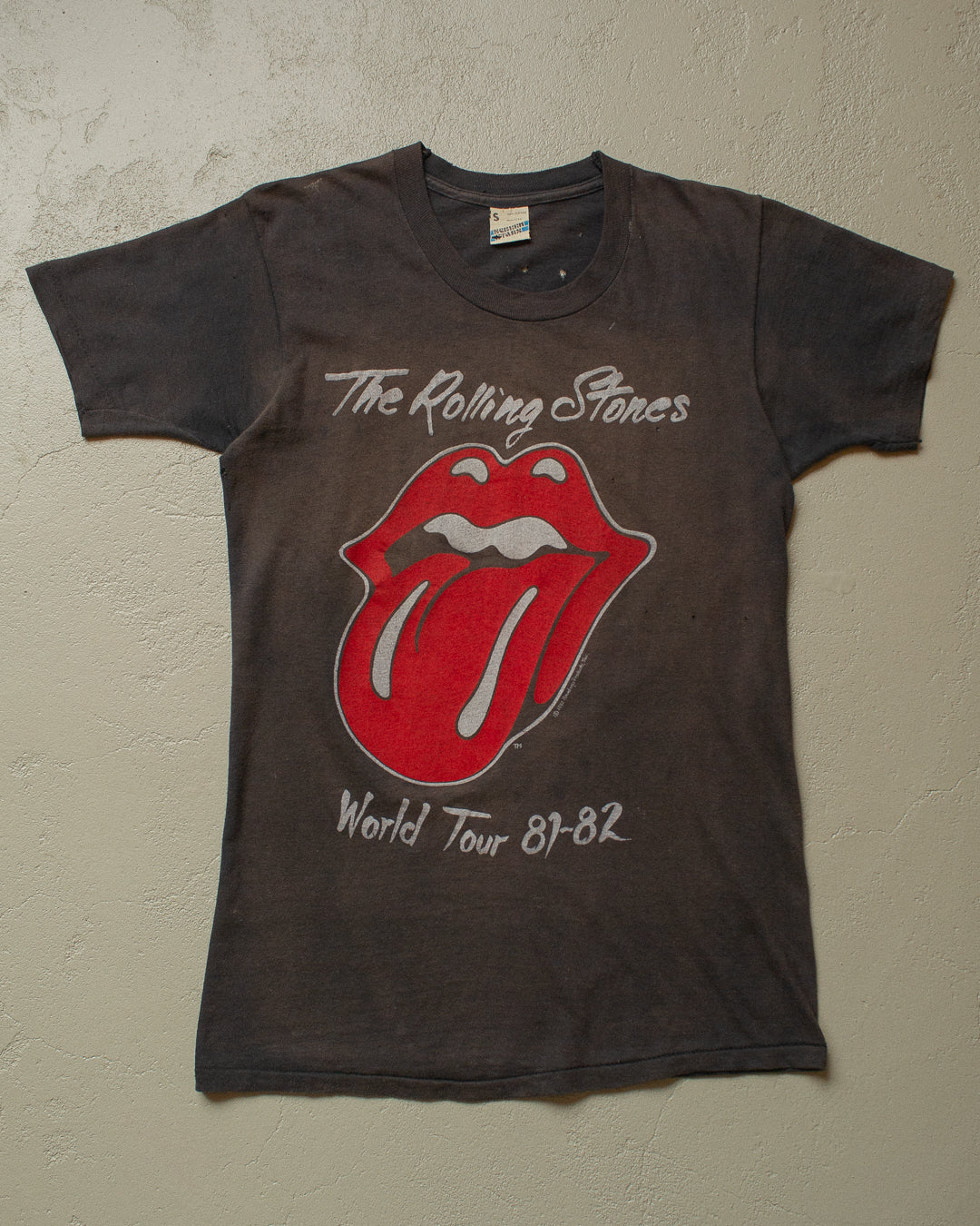 thrashed 1982 Rolling Stones World Tour T-shirt faded black - S