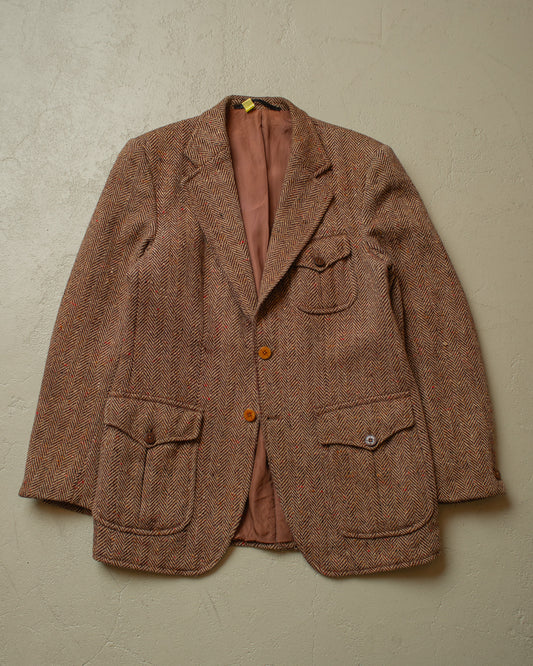1950s/60s Leineweber Herrringbone Tweed Sport Coat brown - S/M