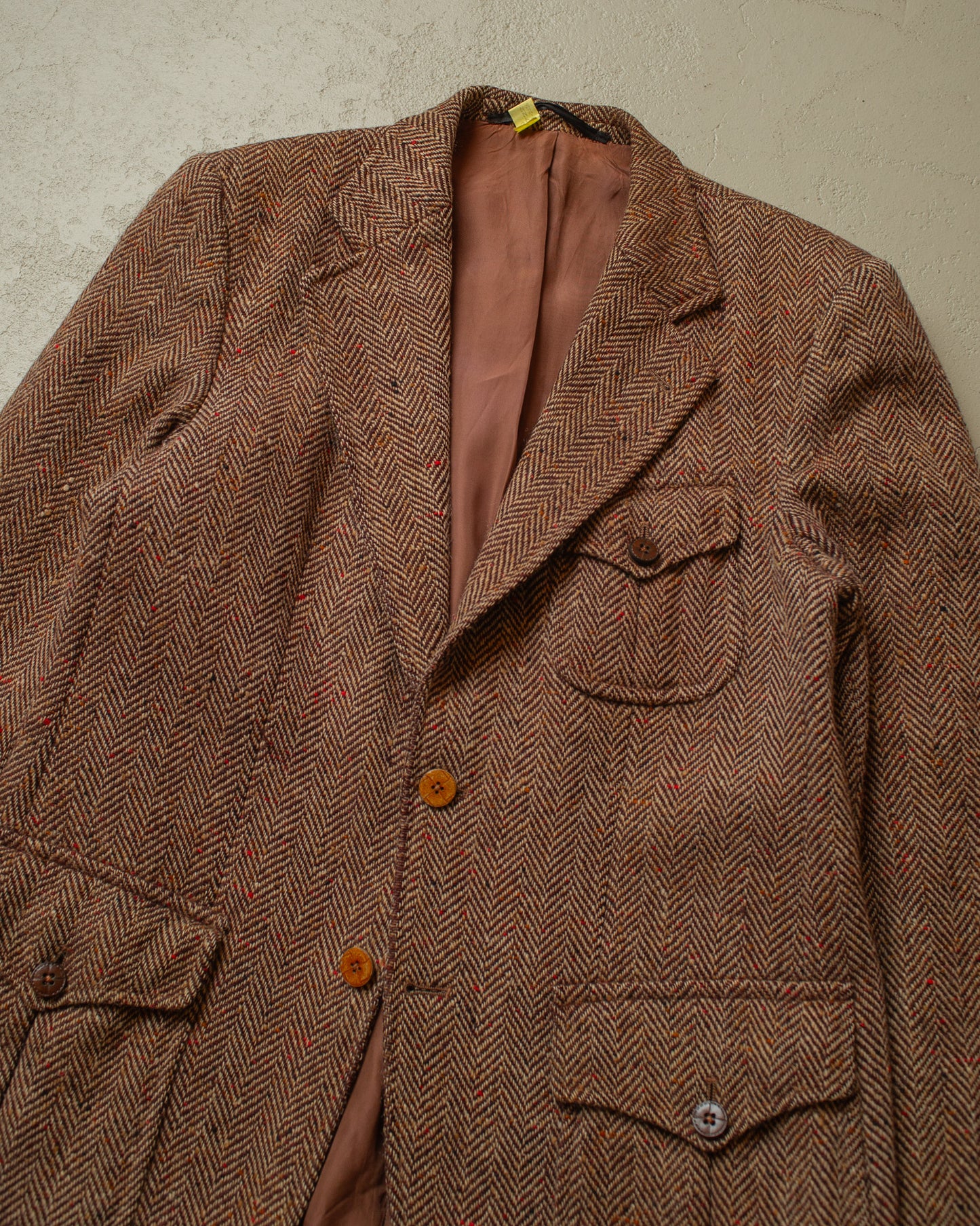 1950s/60s Leineweber Herringbone Tweed Sport Coat brown - S/M
