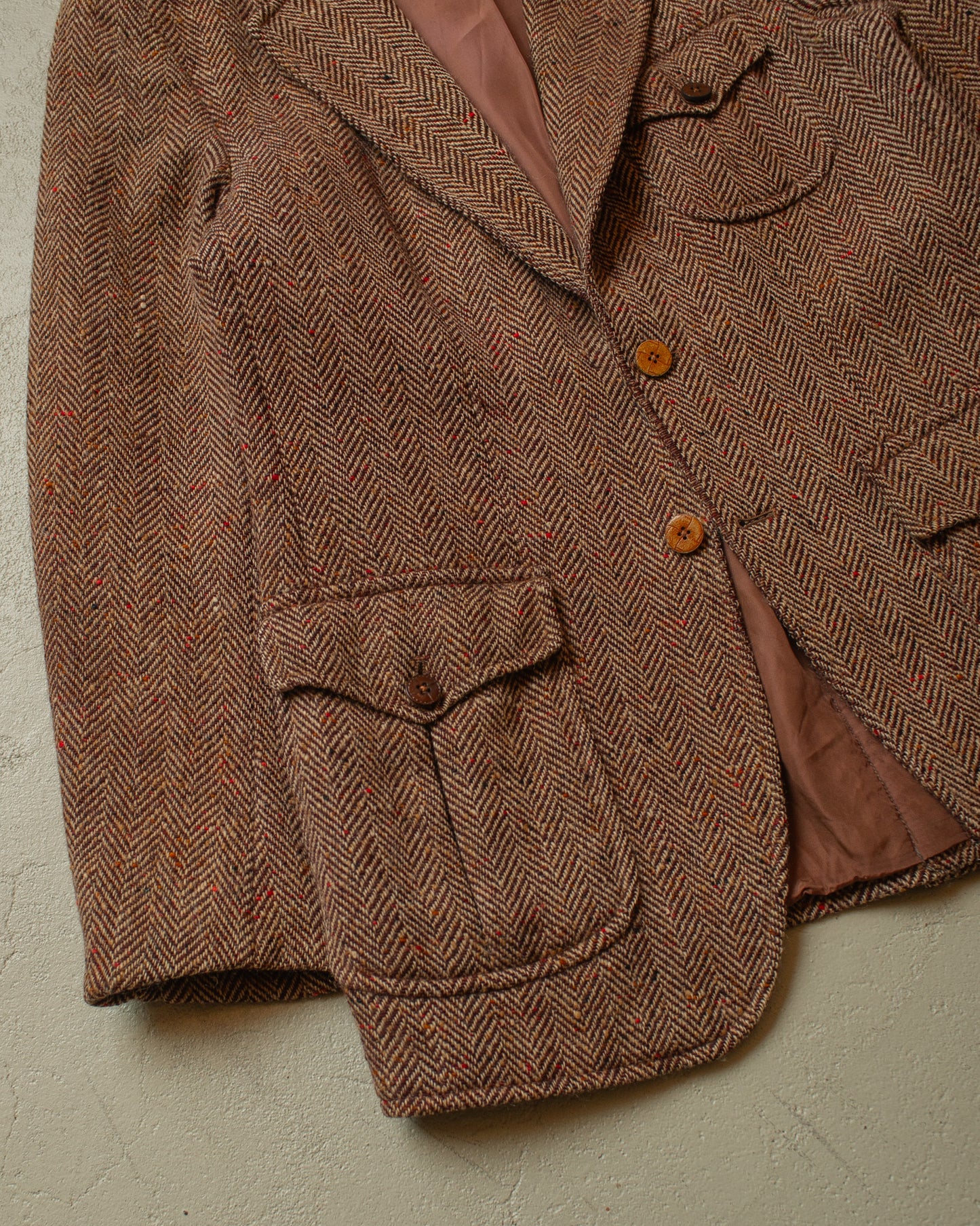 1950s/60s Leineweber Herringbone Tweed Sport Coat brown - S/M