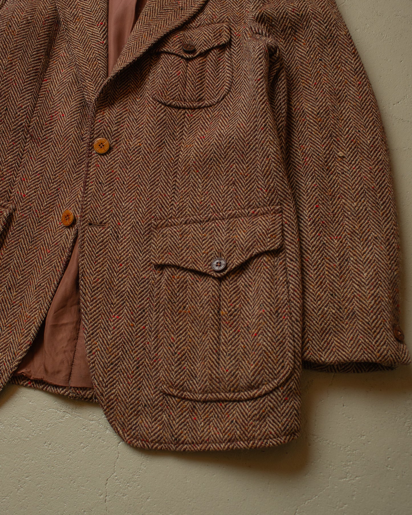 1950s/60s Leineweber Herringbone Tweed Sport Coat brown - S/M
