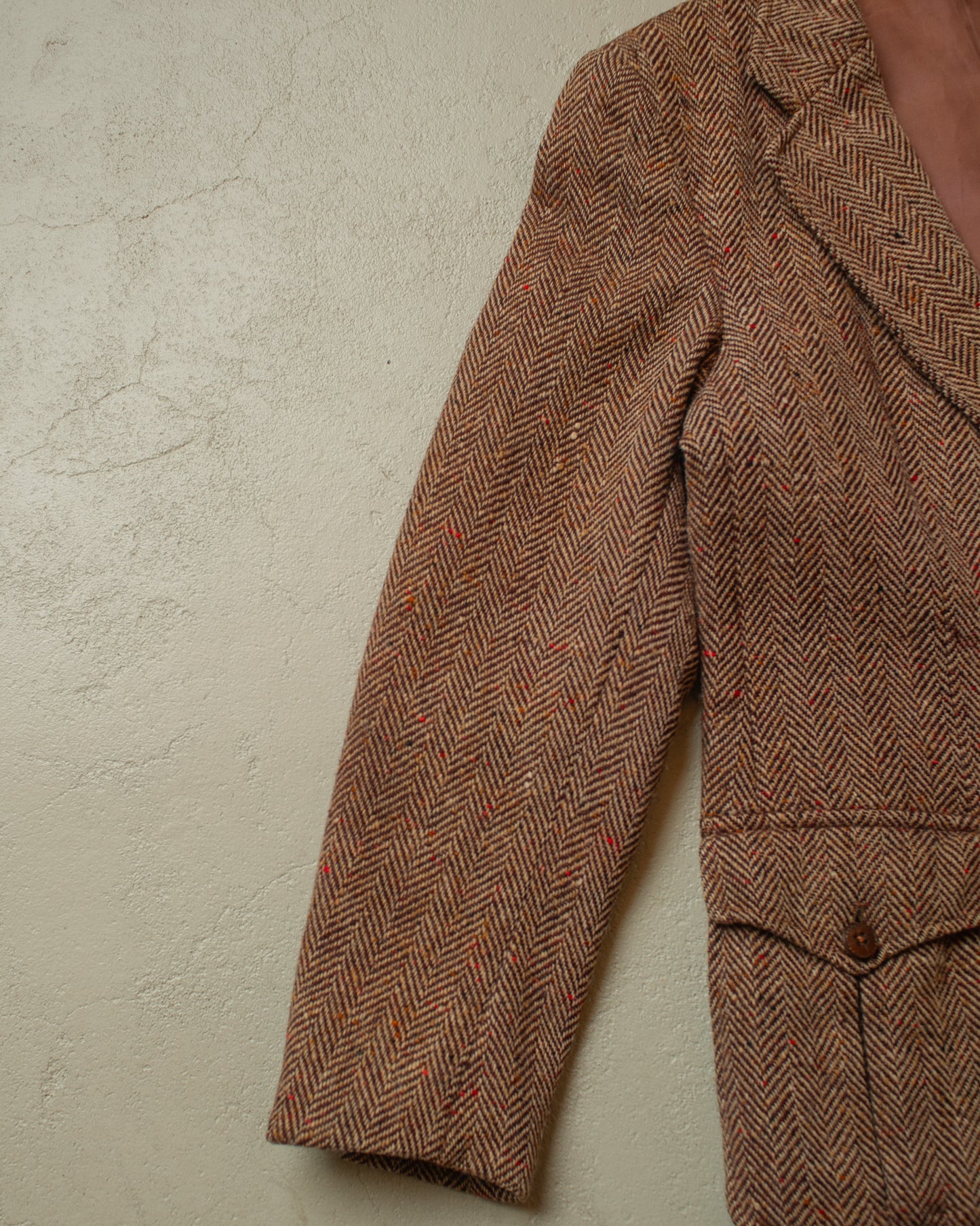 1950s/60s Leineweber Herringbone Tweed Sport Coat brown - S/M