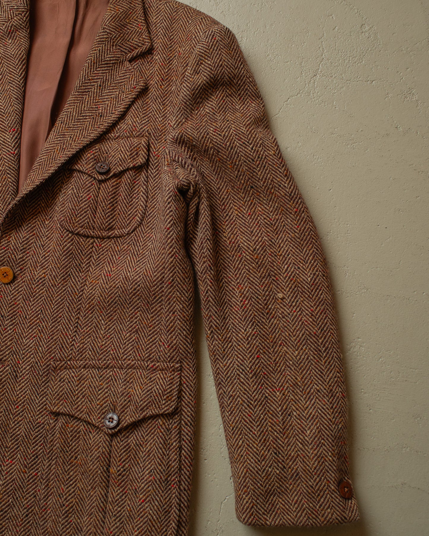 1950s/60s Leineweber Herringbone Tweed Sport Coat brown - S/M