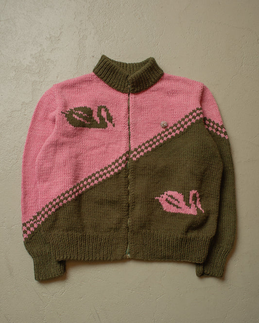 1950s/60s Handmade Womens Two Tone Knit Jacket brown/pink - M/L