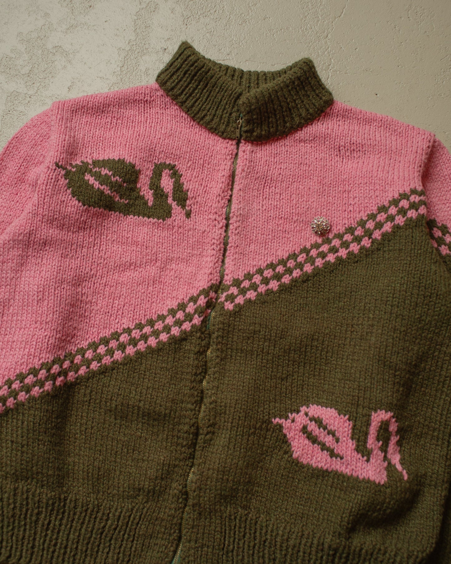 1950s/60s Handmade Womens Two Tone Knit Jacket brown/pink - M/L
