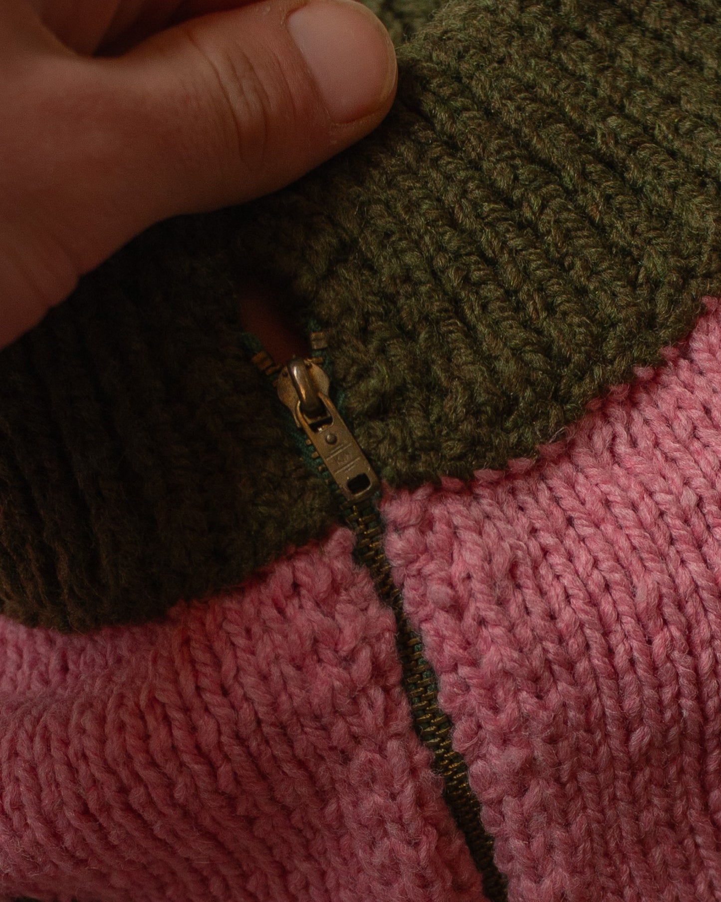 1950s/60s Handmade Womens Two Tone Knit Jacket brown/pink - M/L