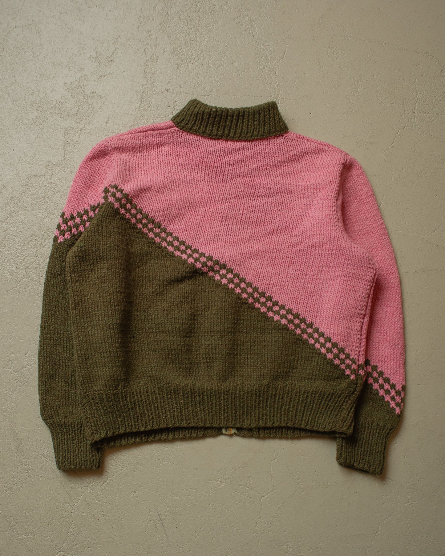 1950s/60s Handmade Womens Two Tone Knit Jacket brown/pink - M/L